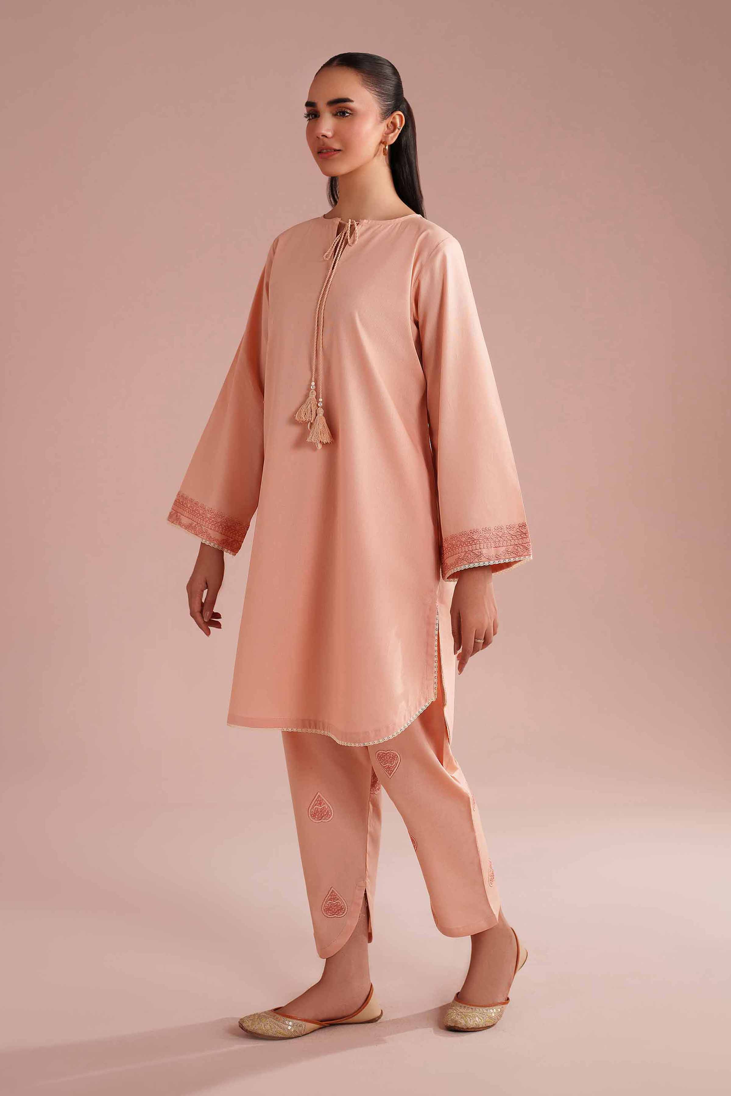 NishatUK - Orange Embroidered Linen 2-piece ready to wear Dress