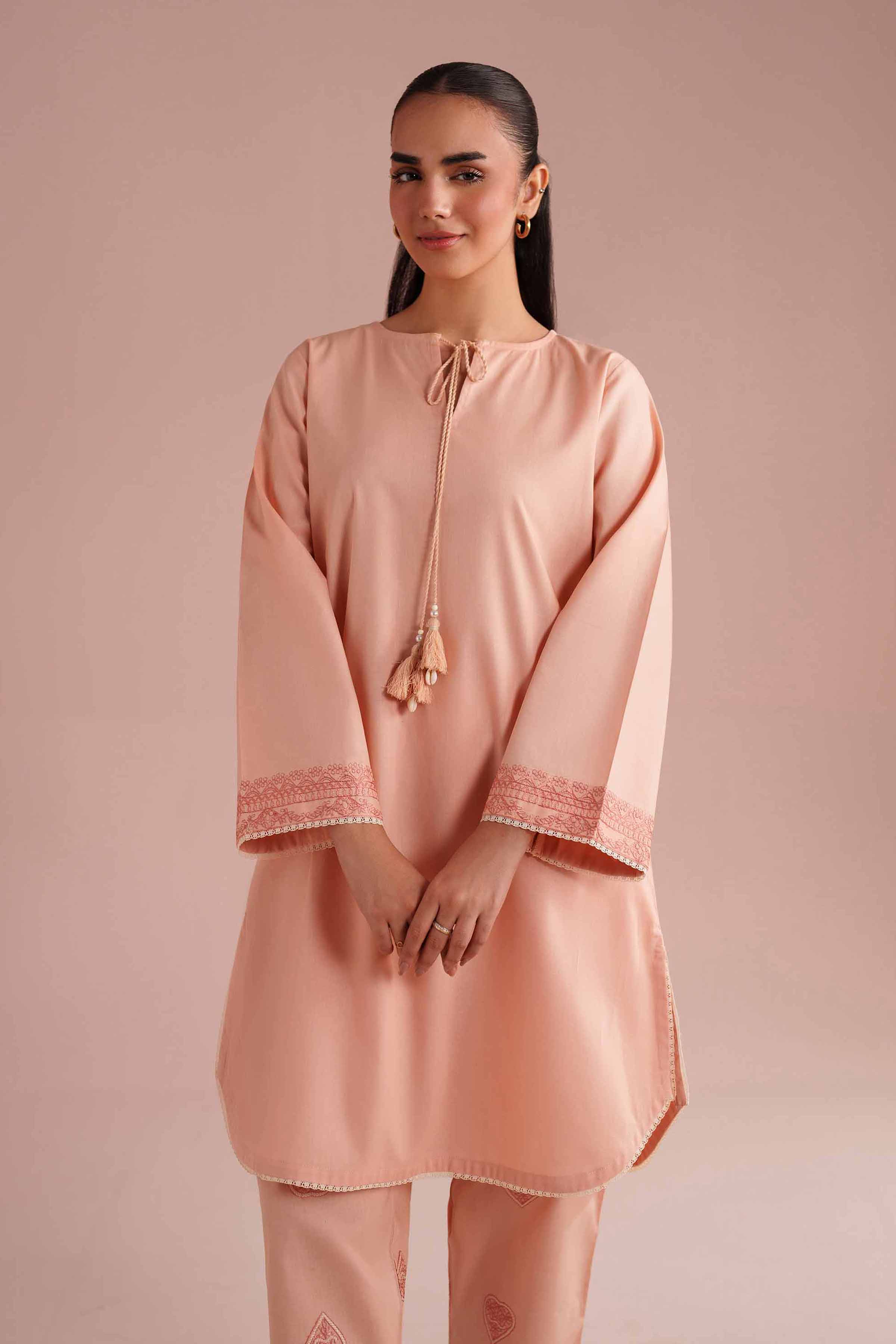 NishatUK - Orange Embroidered Linen 2-piece ready to wear Dress