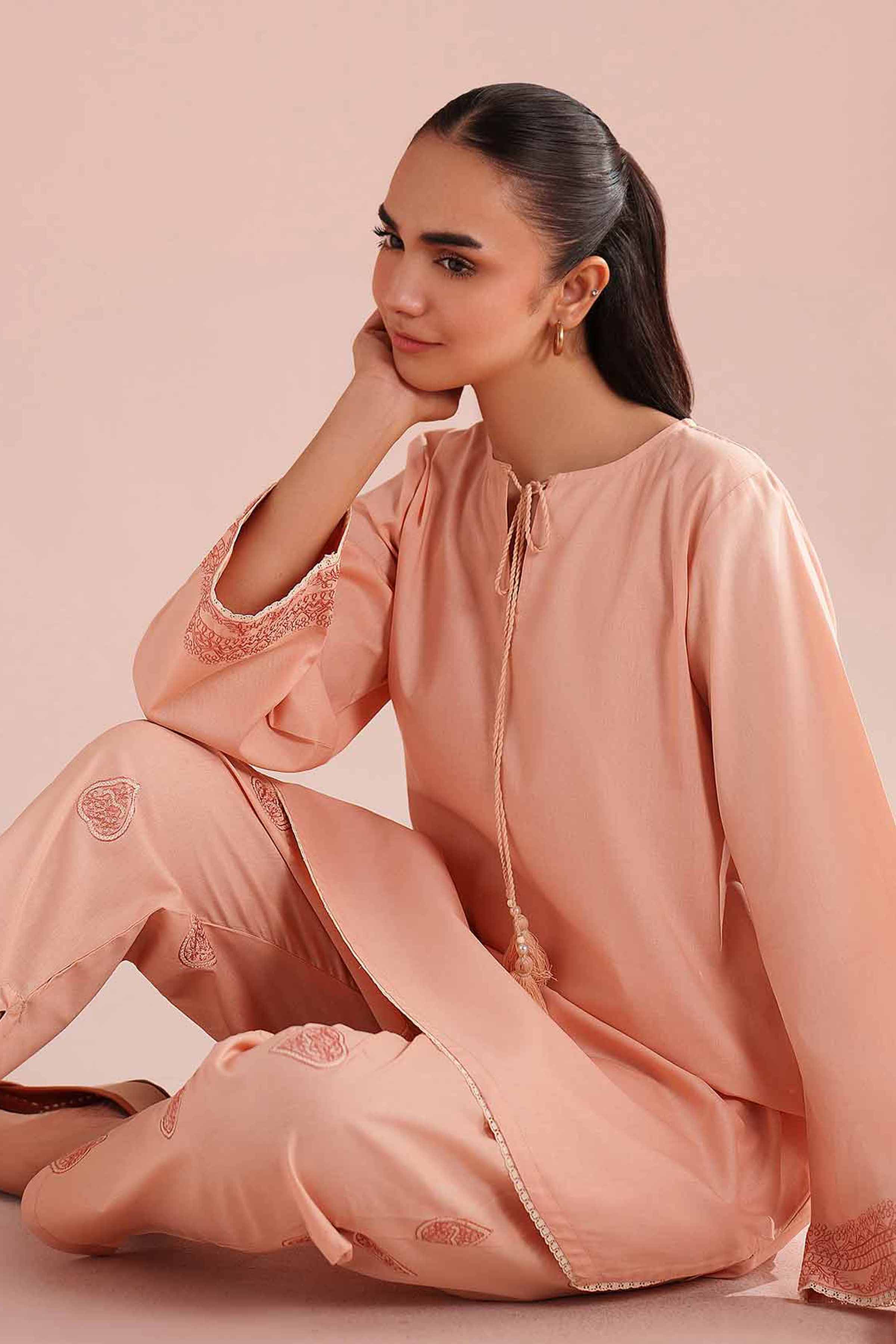 NishatUK - Orange Embroidered Linen 2-piece ready to wear Dress