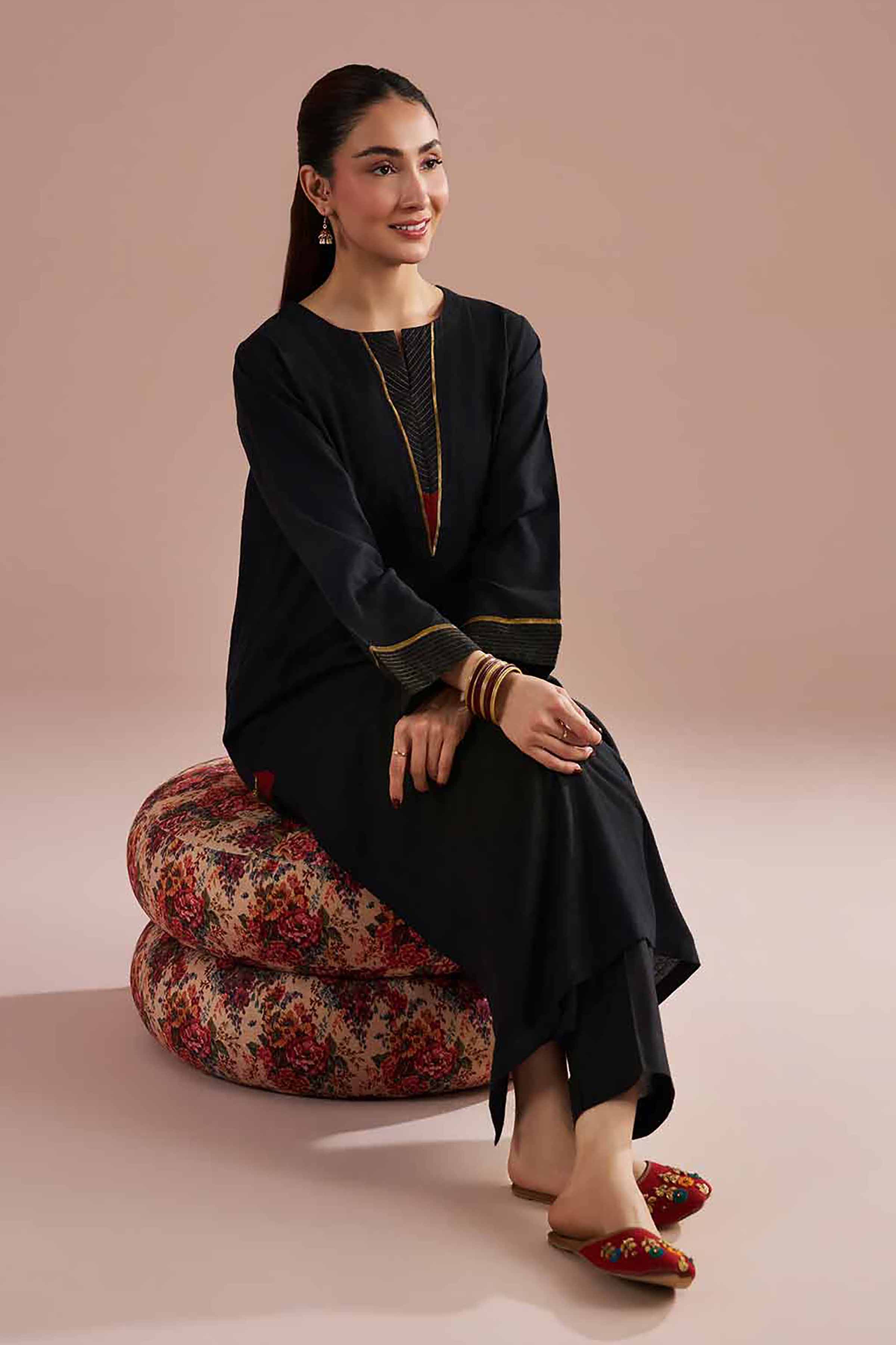 NishatUK - Black Solids Jacquard 2-piece ready to wear Dress