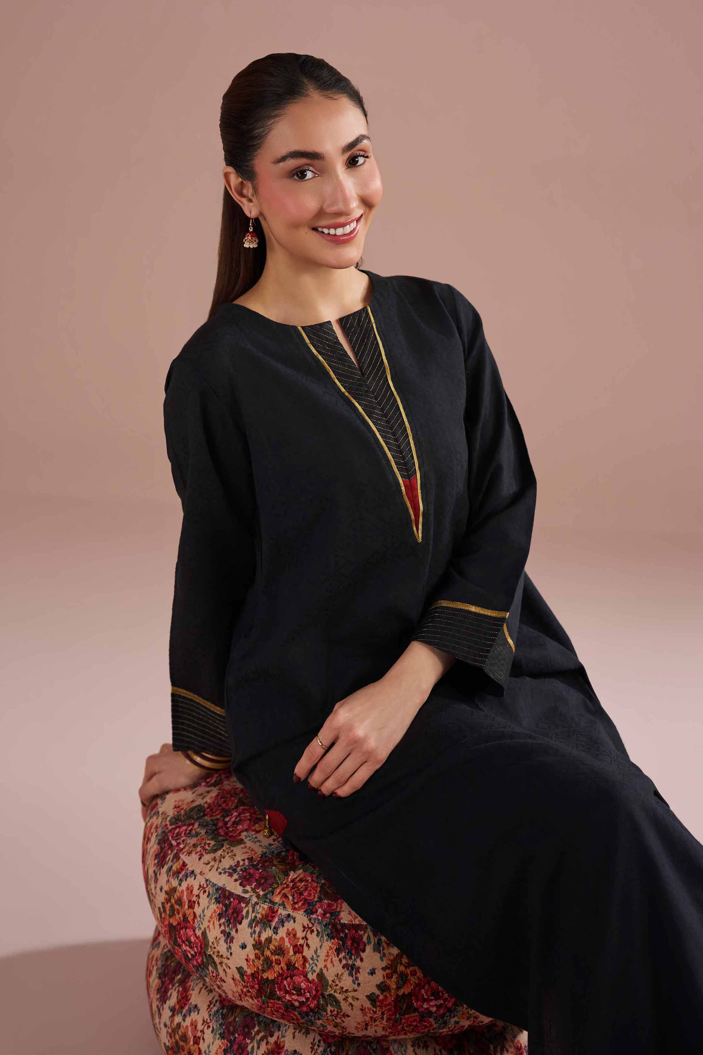 NishatUK - Black Solids Jacquard 2-piece ready to wear Dress