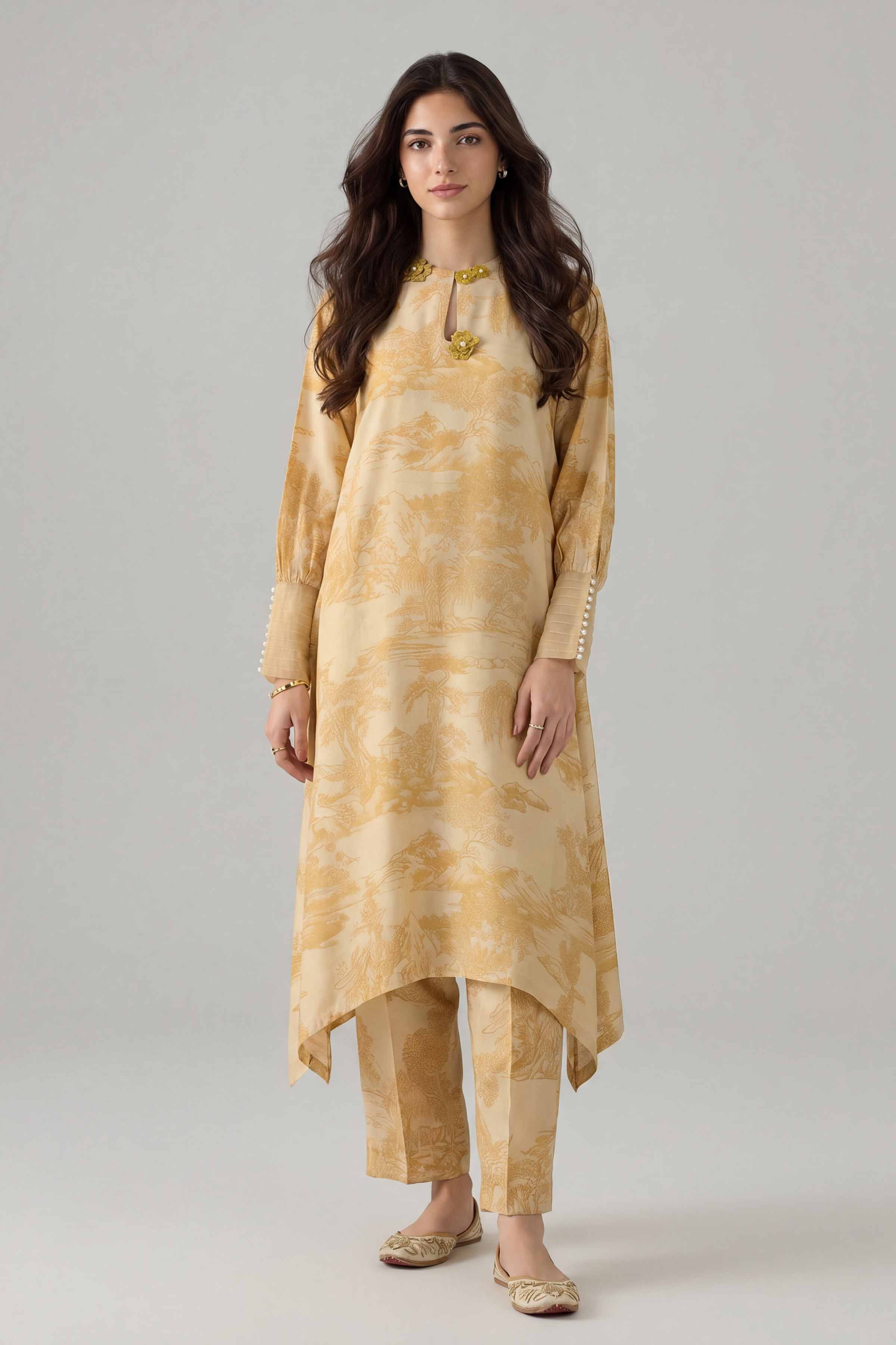 Nishat UK - Yellow Printed Silk 2 Pieces ready to wear Dress