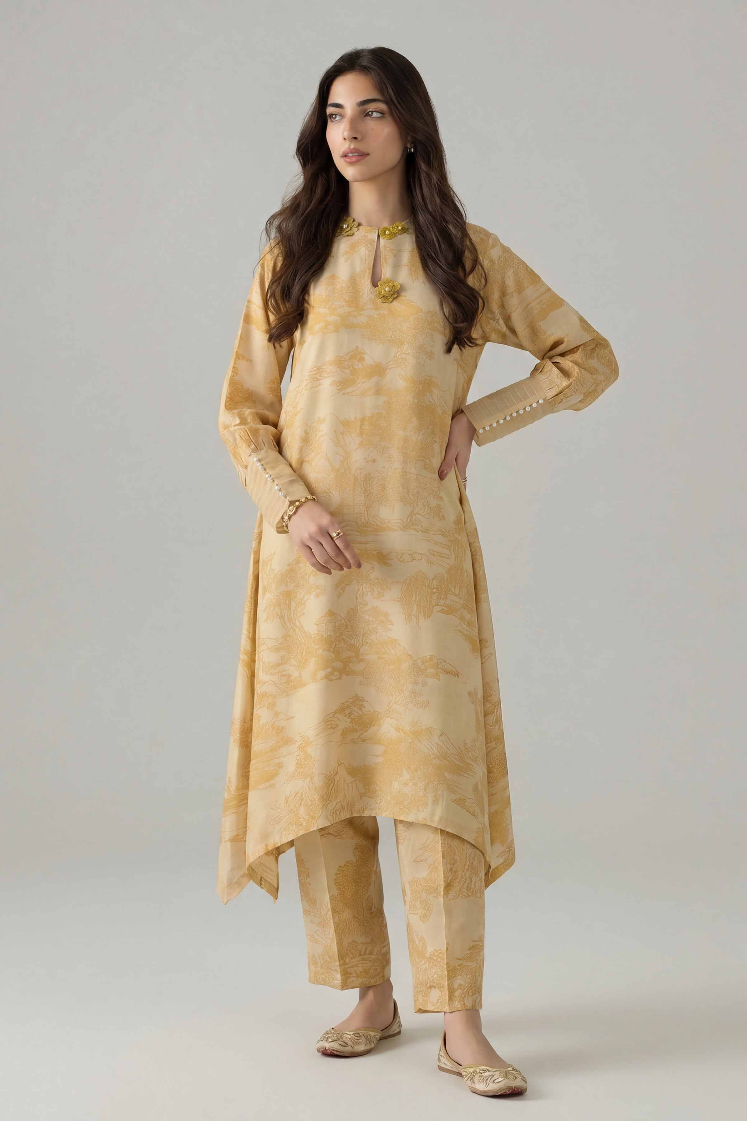 Nishat UK - Yellow Printed Silk 2 Pieces ready to wear Dress