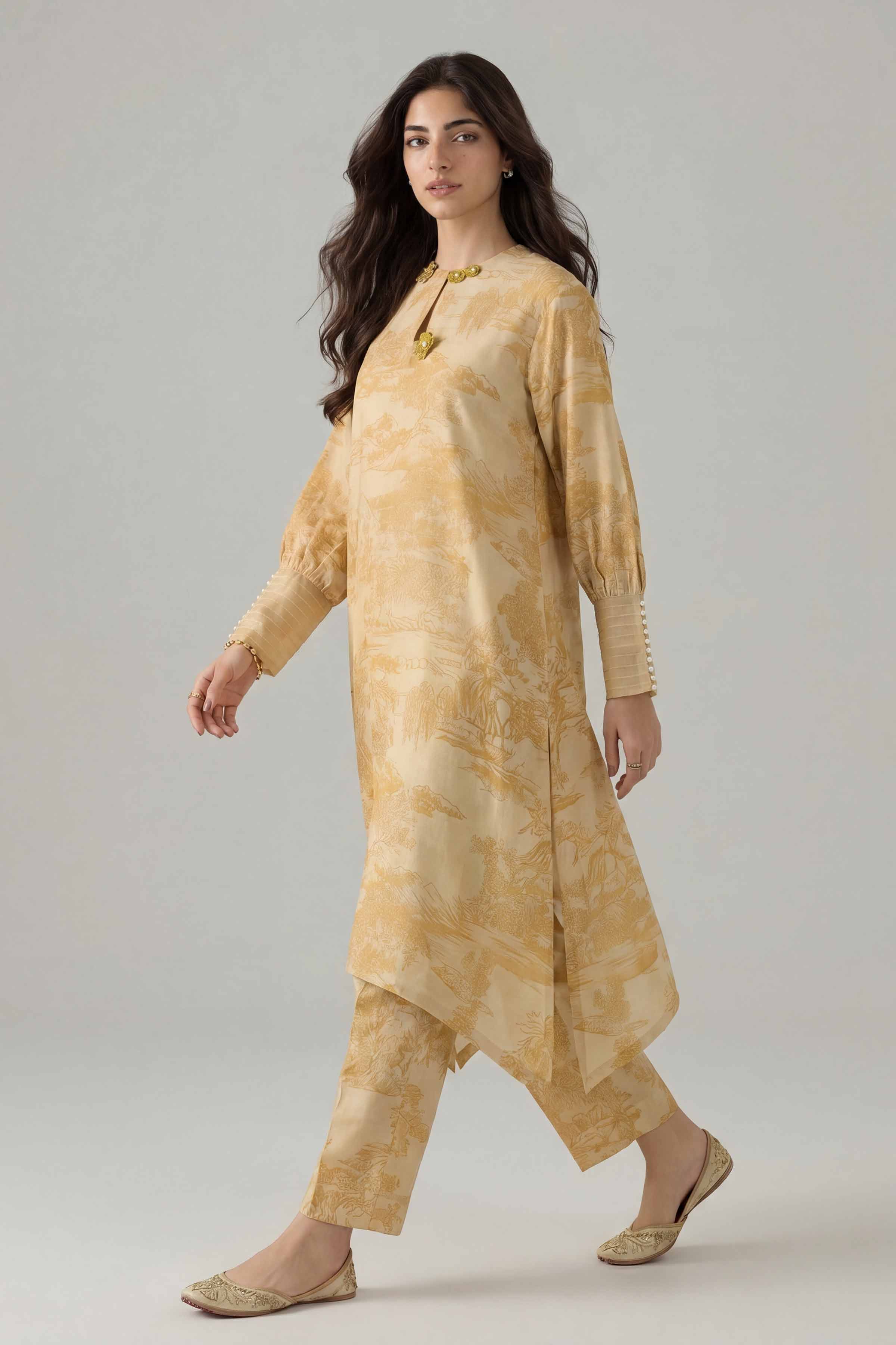 Nishat UK - Yellow Printed Silk 2 Pieces ready to wear Dress