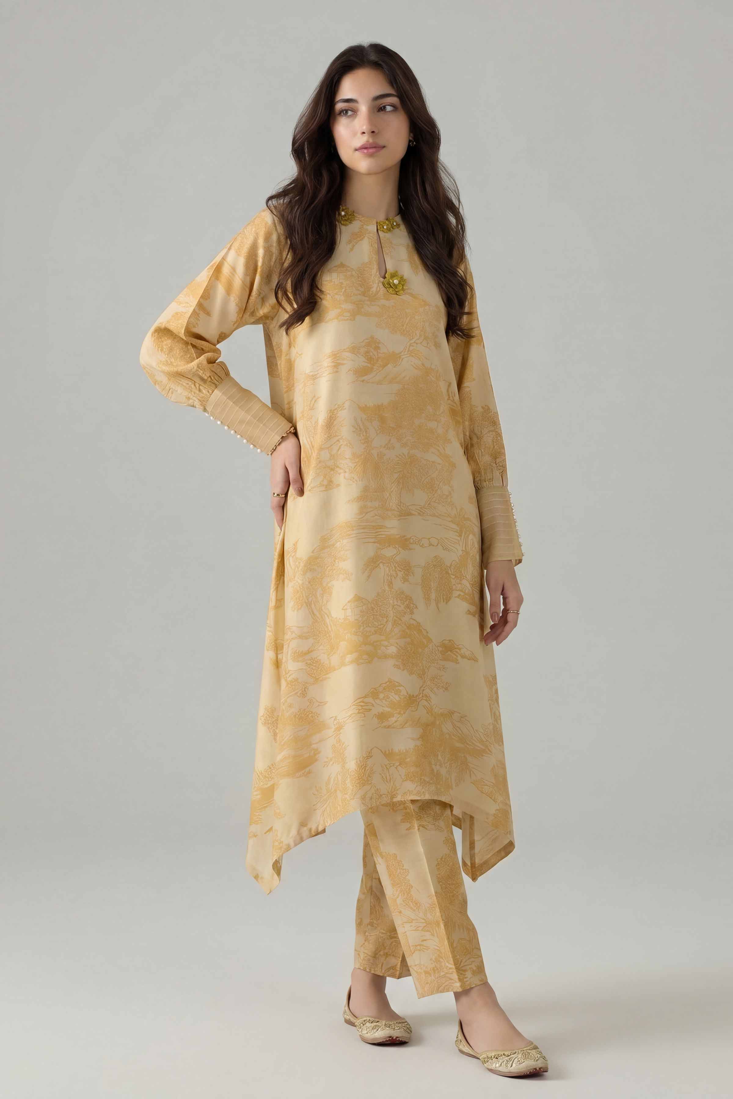 Nishat UK - Yellow Printed Silk 2 Pieces ready to wear Dress