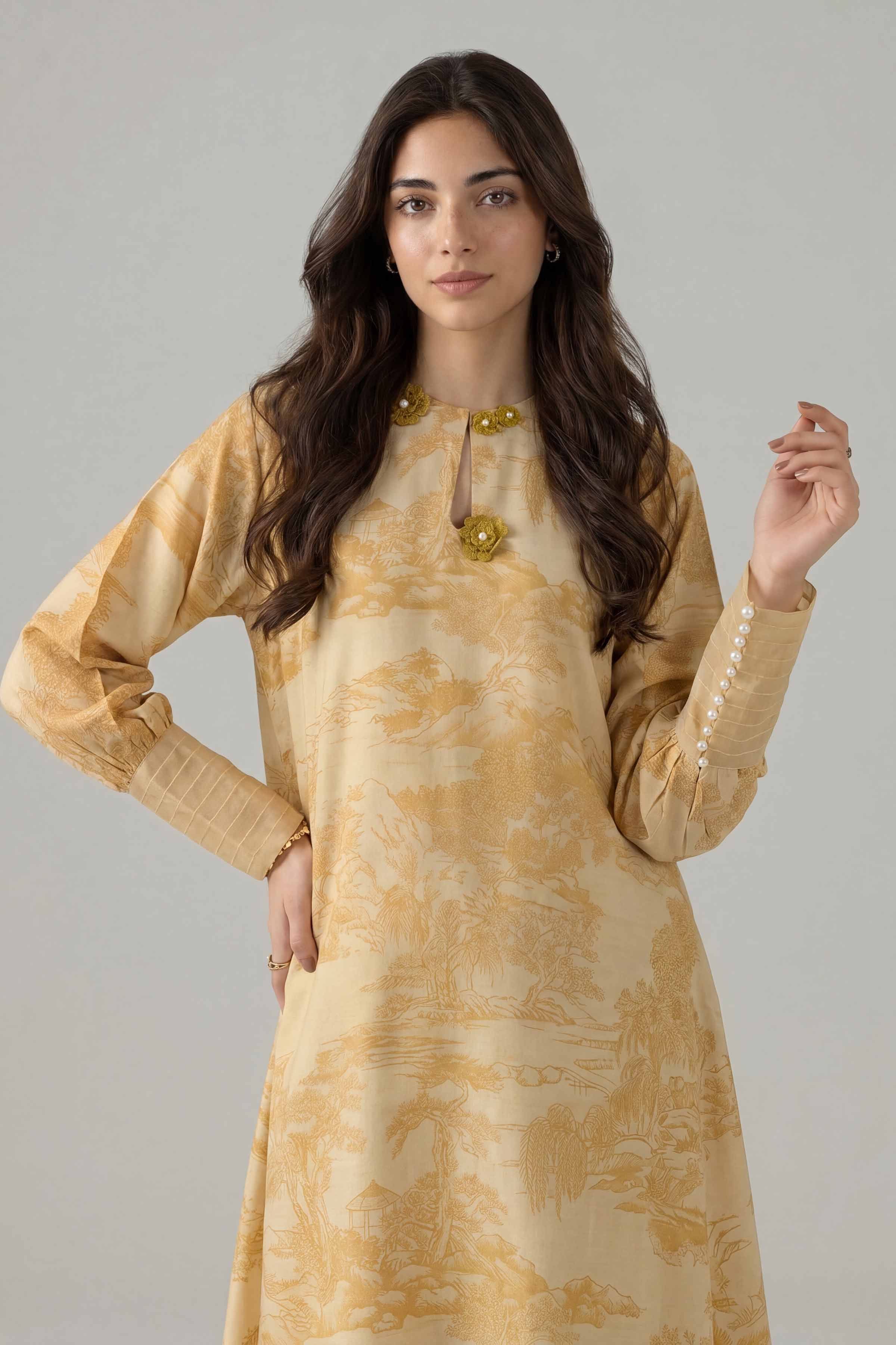 Nishat UK - Yellow Printed Silk 2 Pieces ready to wear Dress