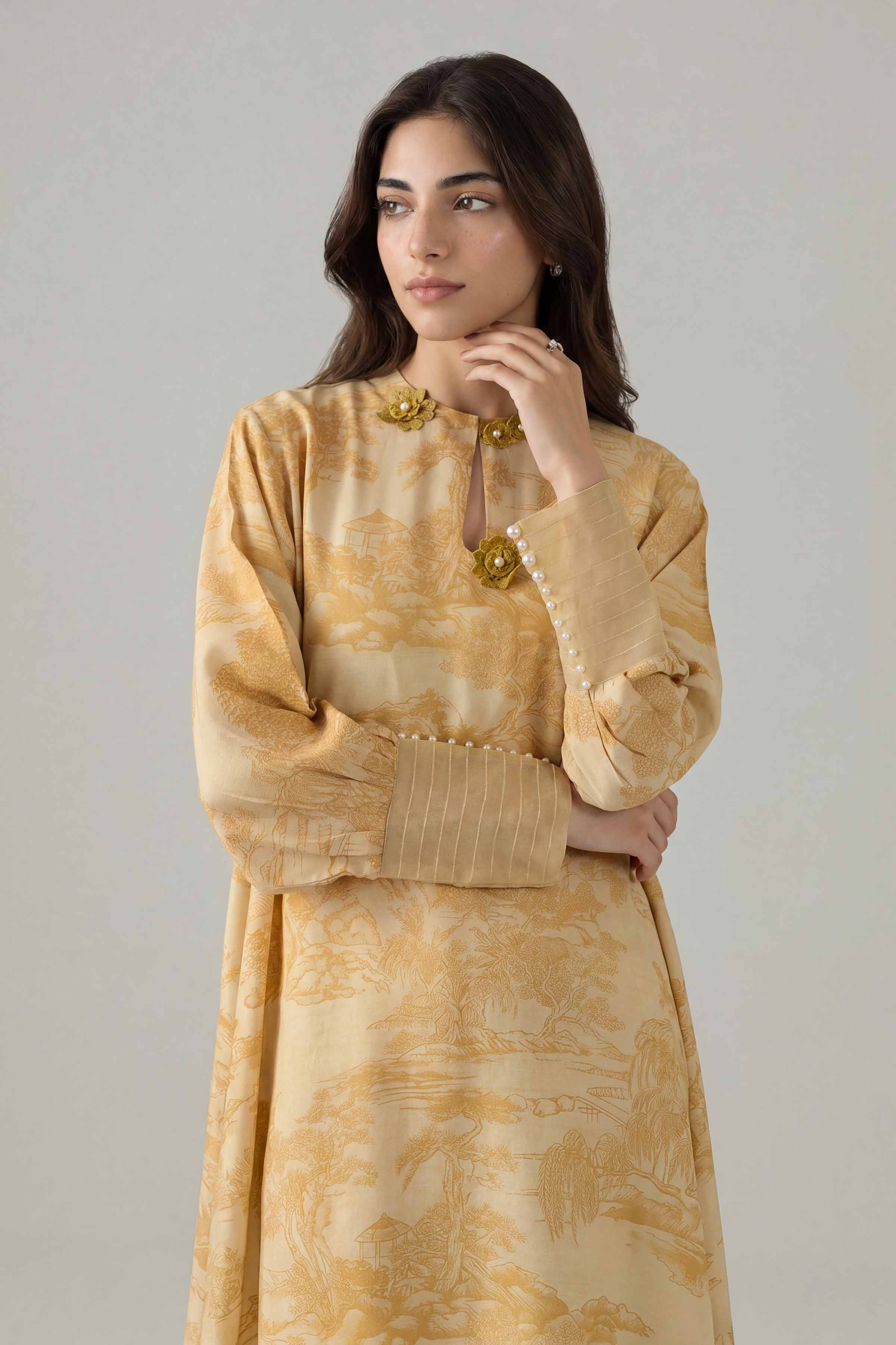 Nishat UK - Yellow Printed Silk 2 Pieces ready to wear Dress