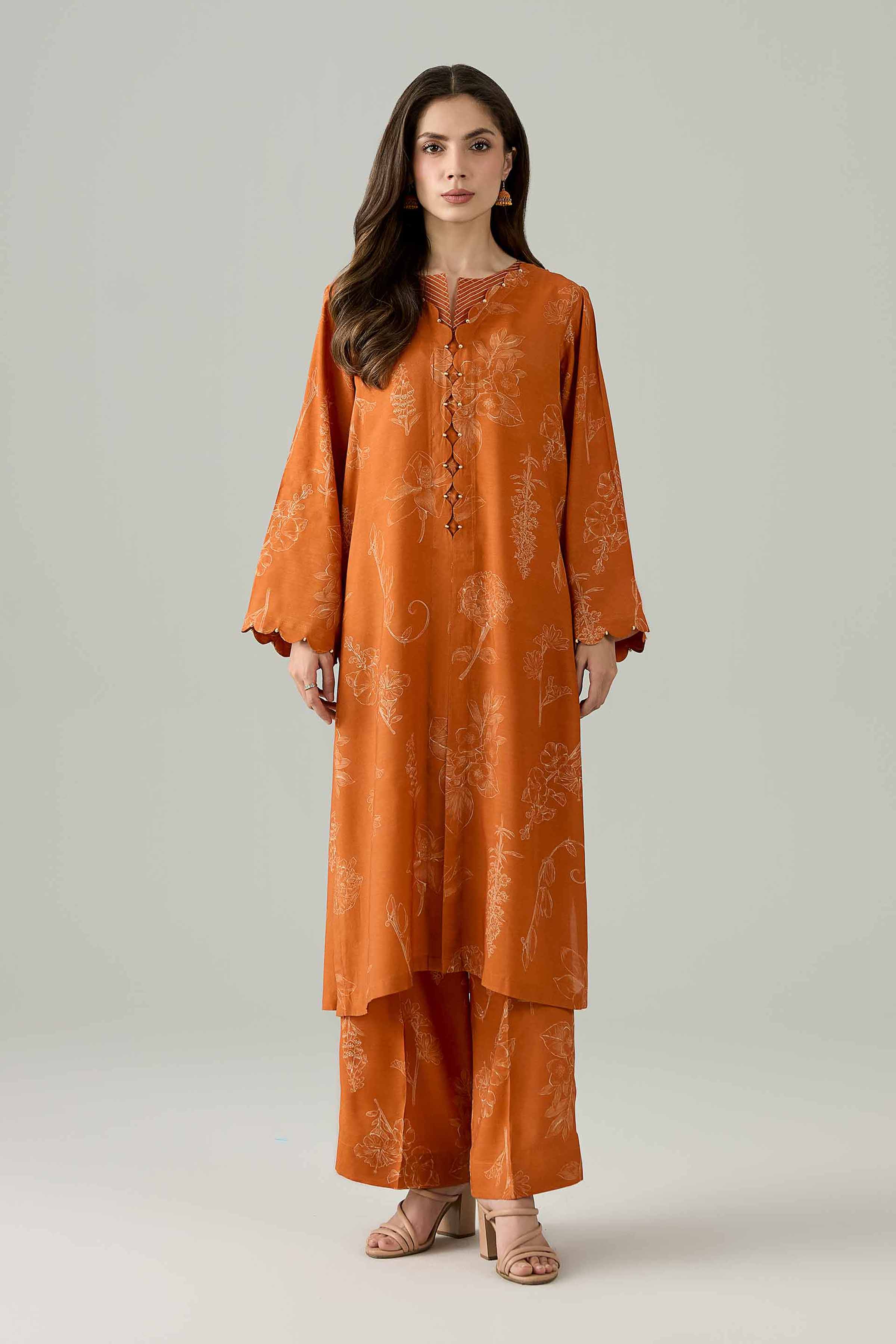 Nishat UK - Orange Solids Silk 2-piece ready to wear Dress