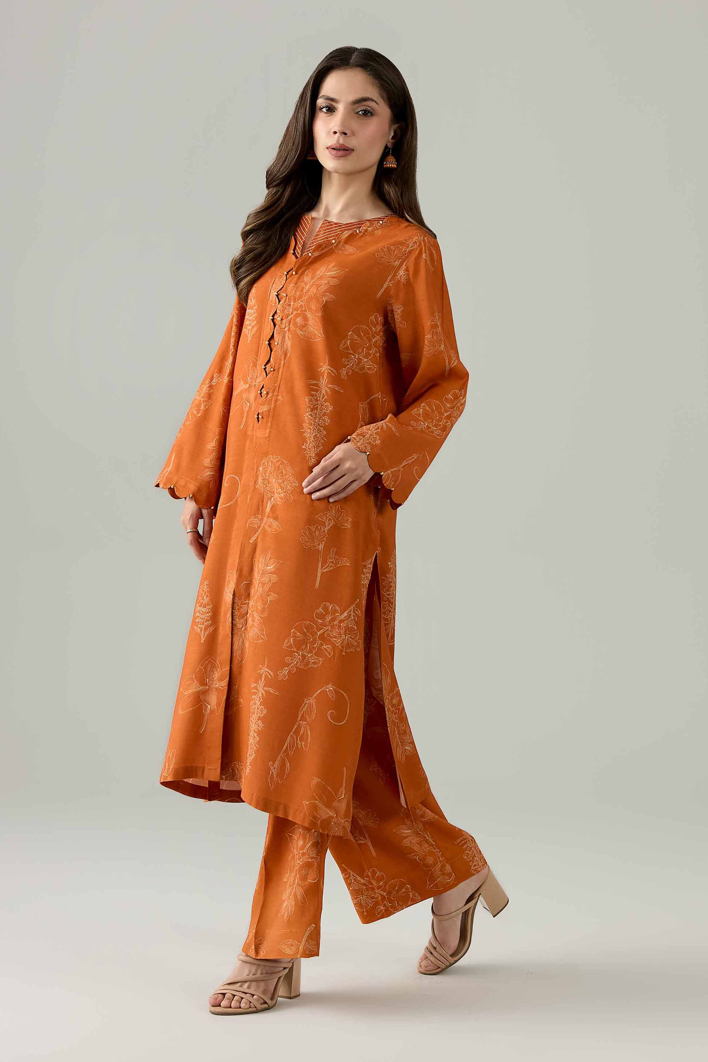 Nishat UK - Orange Solids Silk 2-piece ready to wear Dress