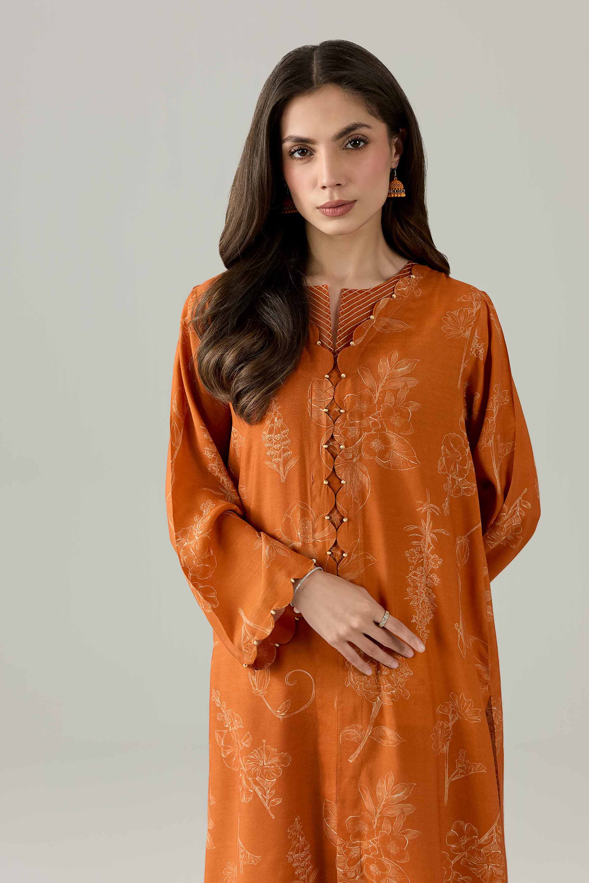 Nishat UK - Orange Solids Silk 2-piece ready to wear Dress