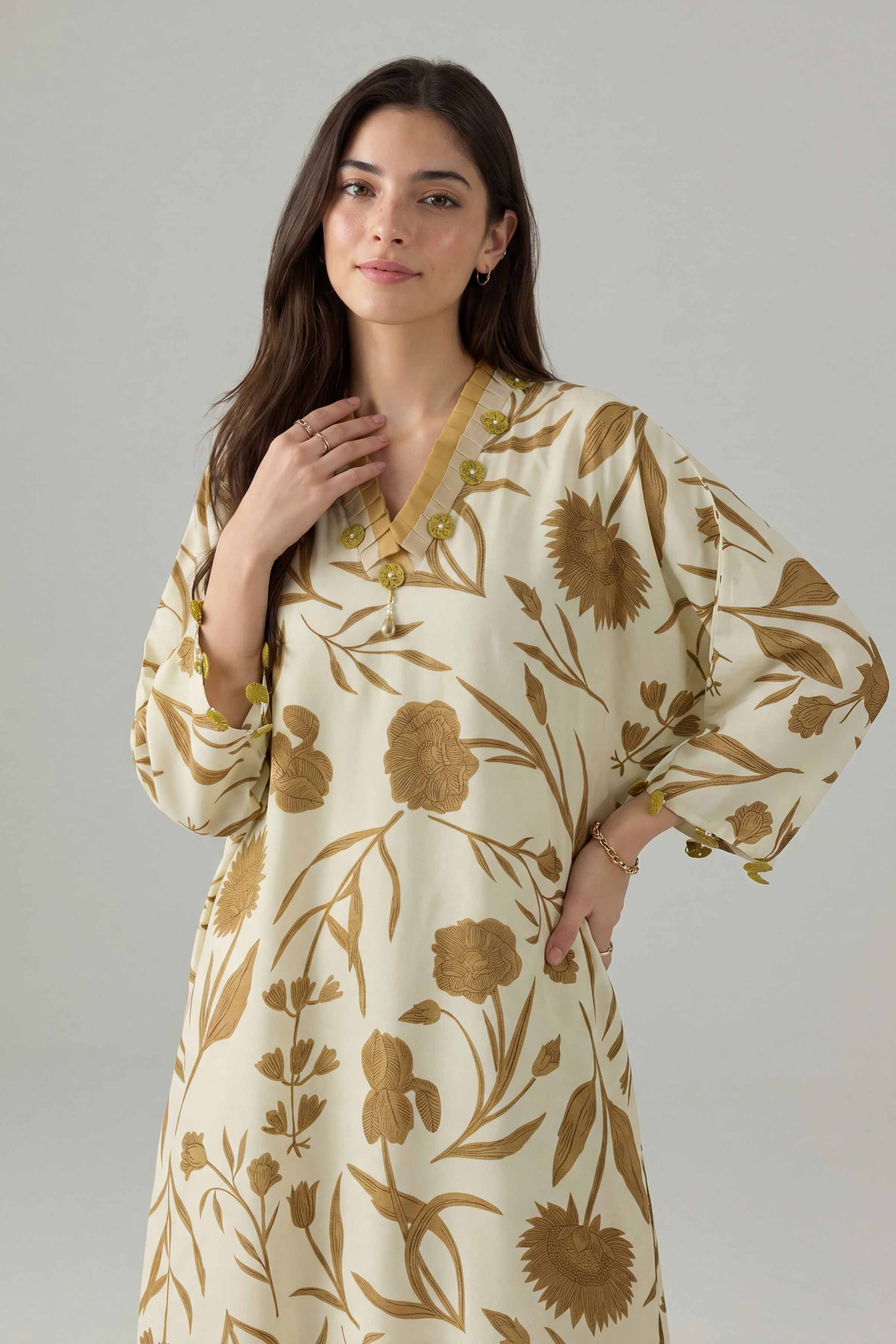 Nishat UK - Off White Printed Silk 2 Pieces ready to wear Dress