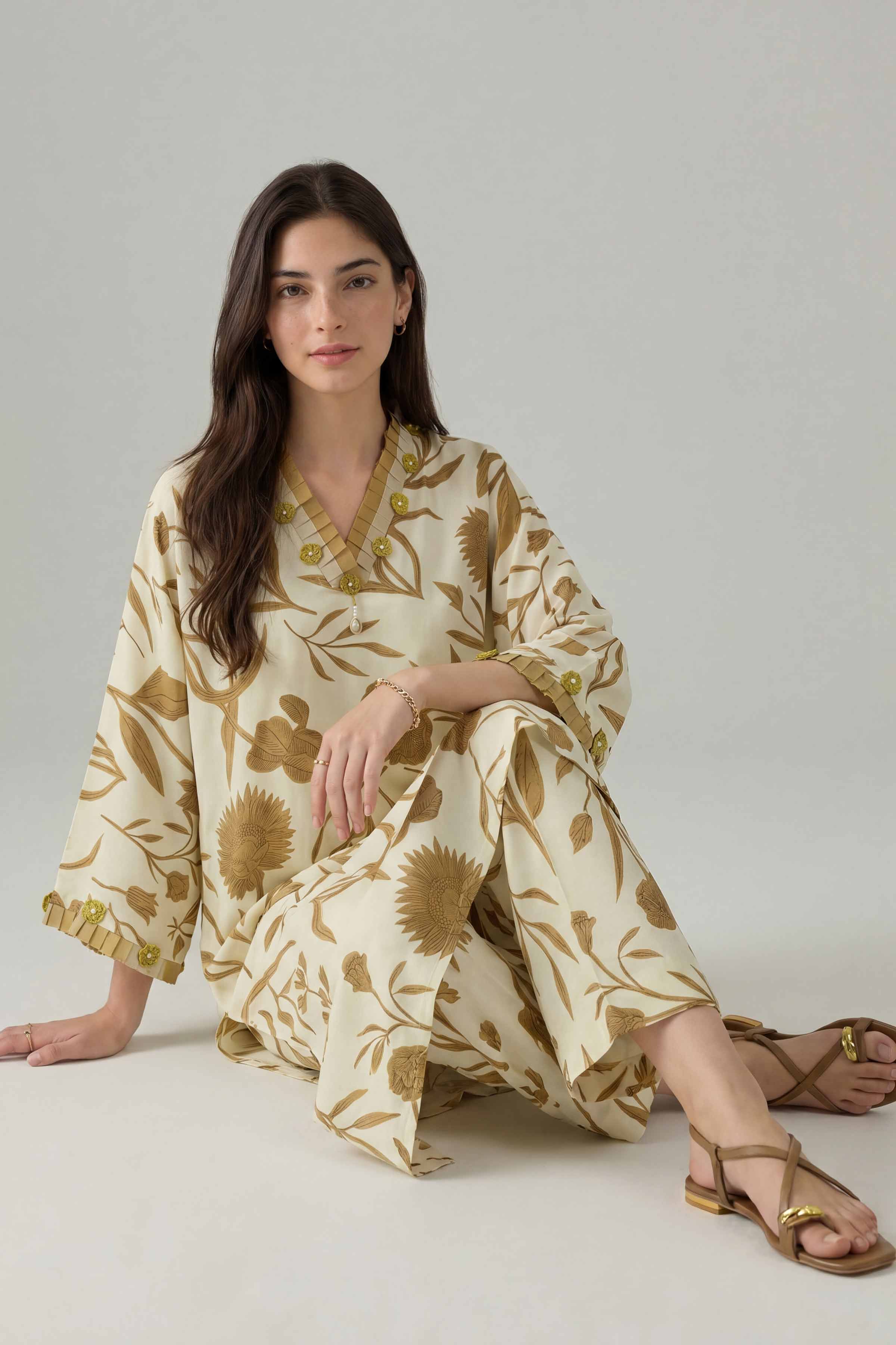 Nishat UK - Off White Printed Silk 2 Pieces ready to wear Dress