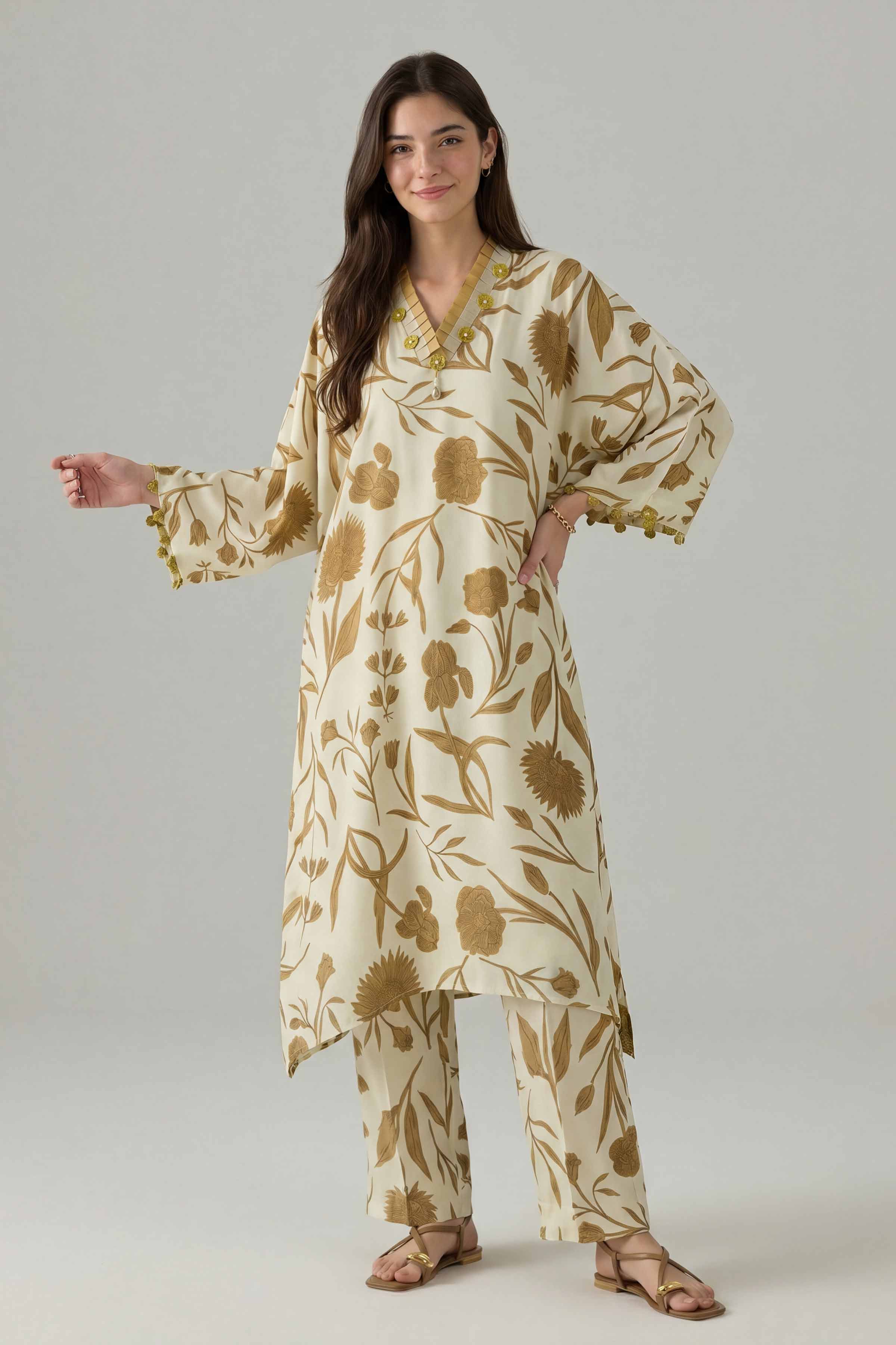 Nishat UK - Off White Printed Silk 2 Pieces ready to wear Dress