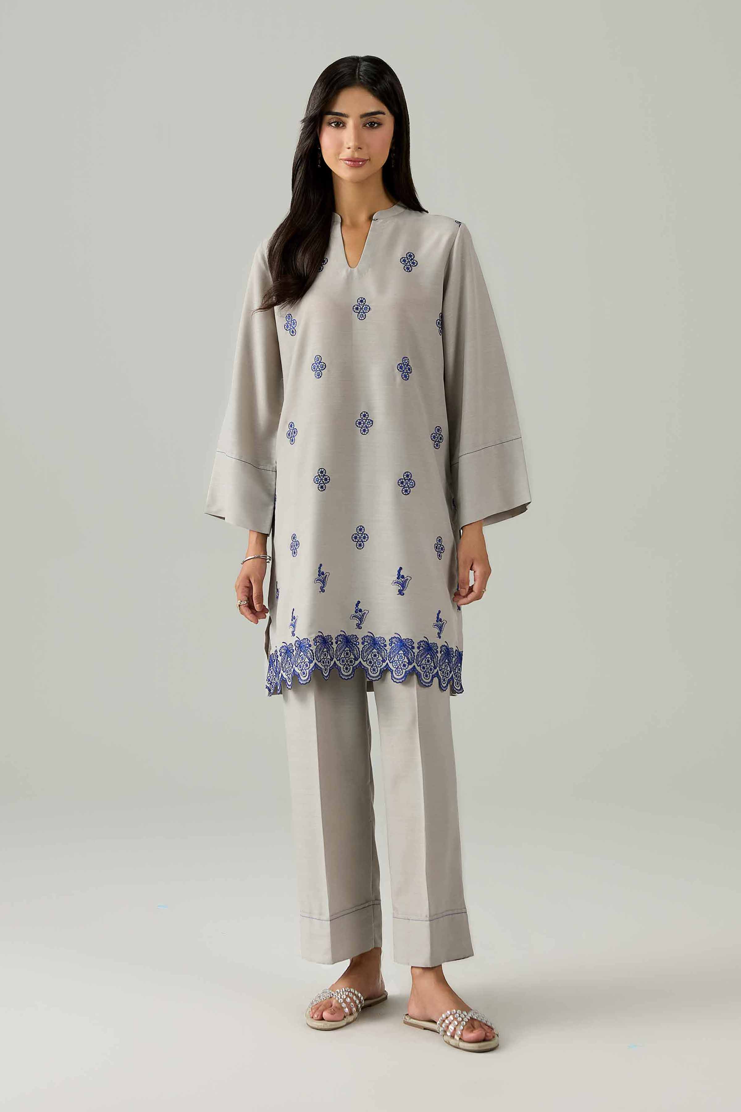 Nishat UK - Grey Embroidered Lawn 2 Piece ready to wear Dress