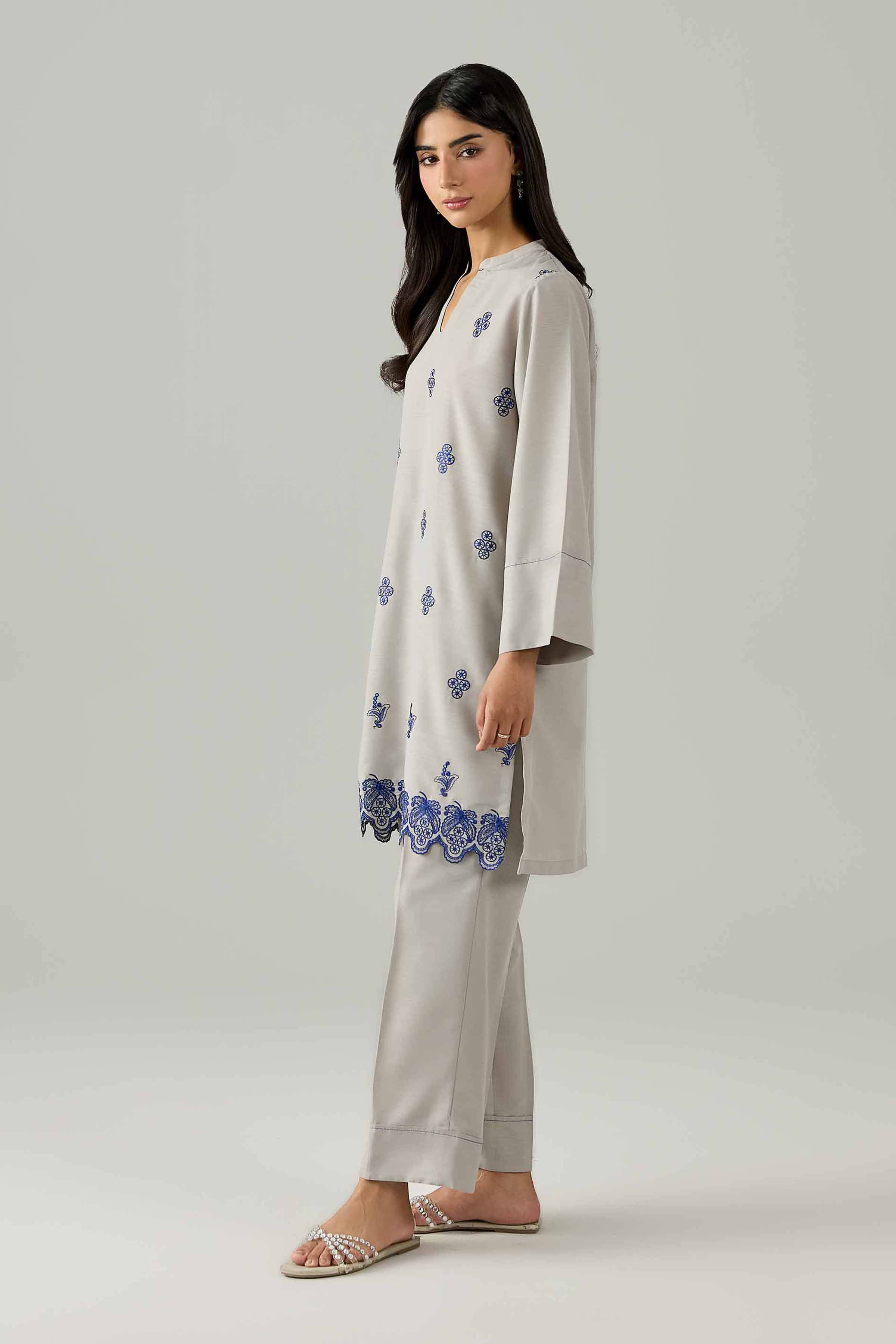 Nishat UK - Grey Embroidered Lawn 2 Piece ready to wear Dress