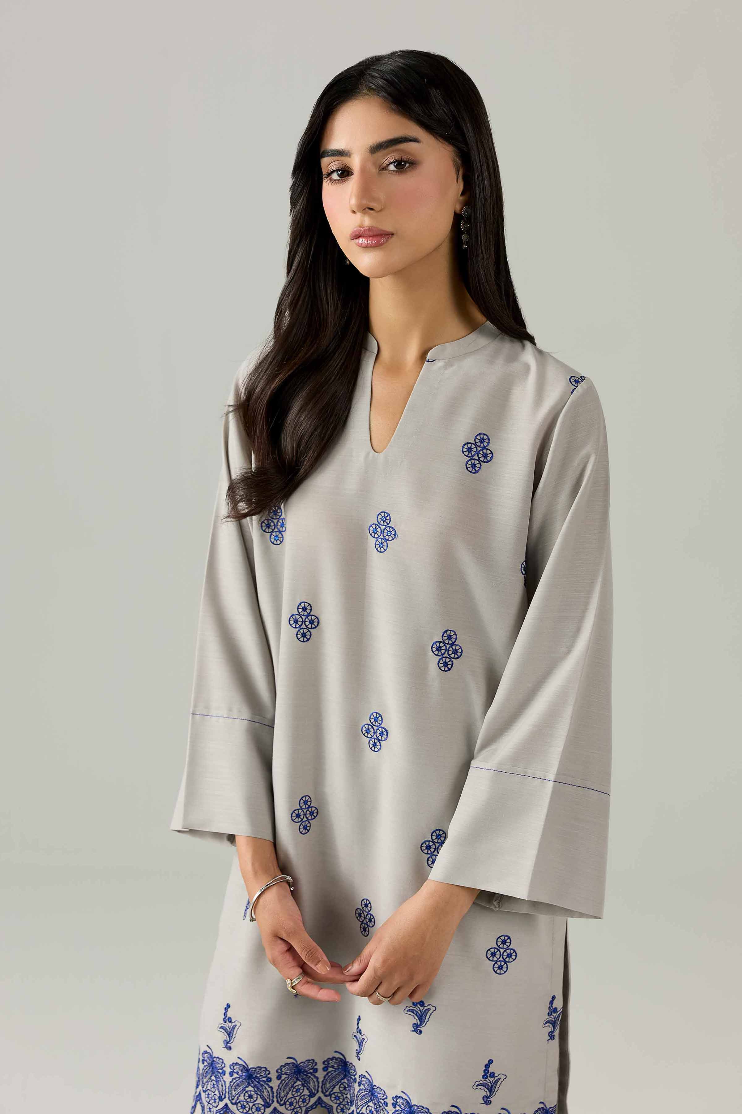 Nishat UK - Grey Embroidered Lawn 2 Piece ready to wear Dress