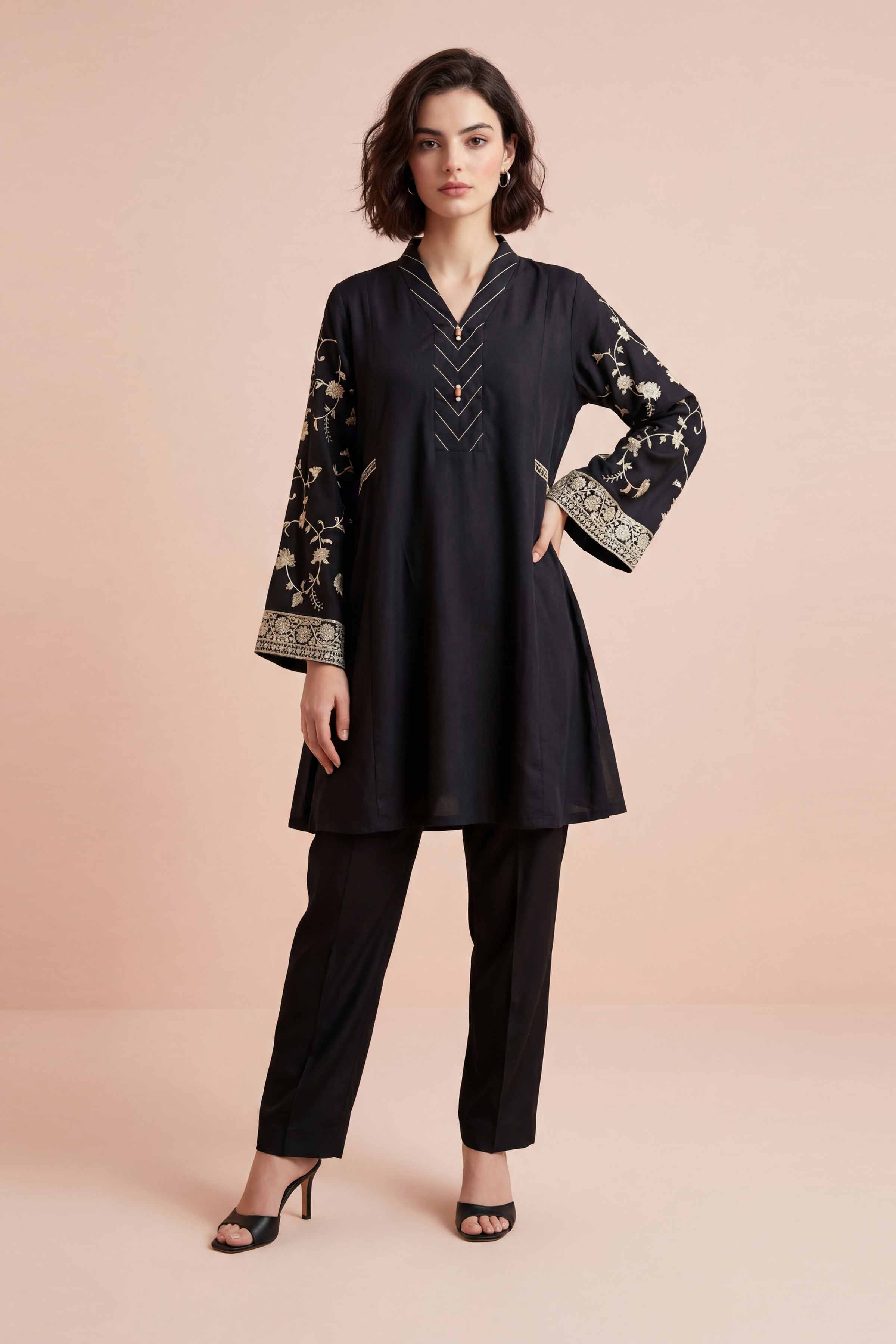 Nishat UK - Black Embroidered Lawn 2-piece ready to wear Dress