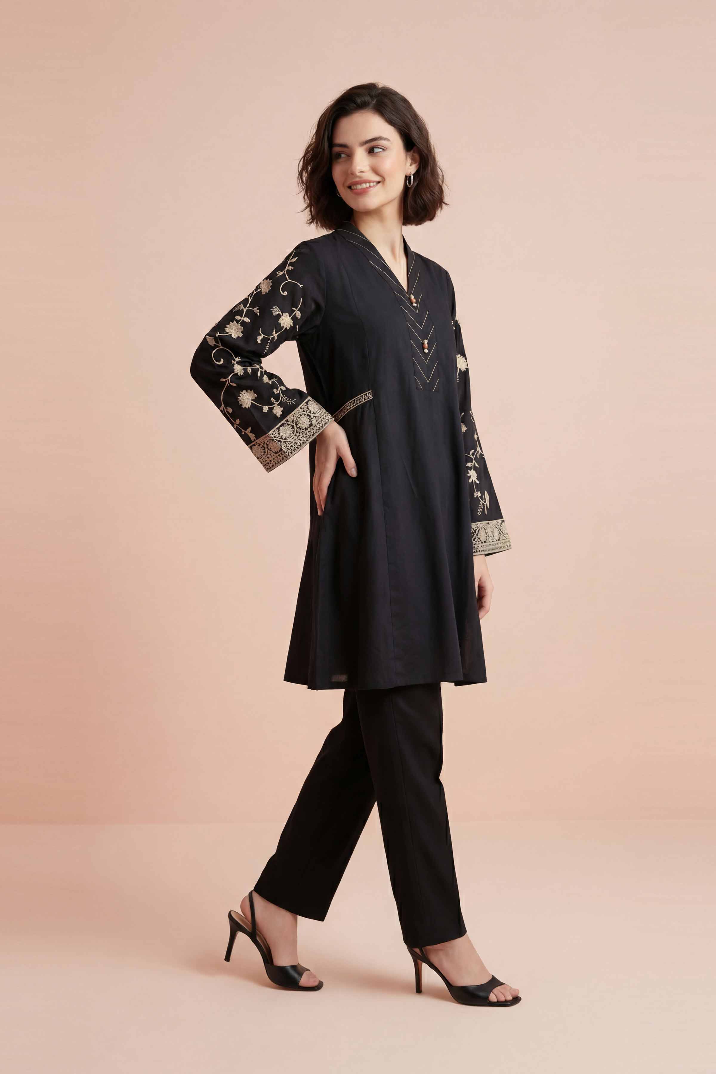 Nishat UK - Black Embroidered Lawn 2-piece ready to wear Dress