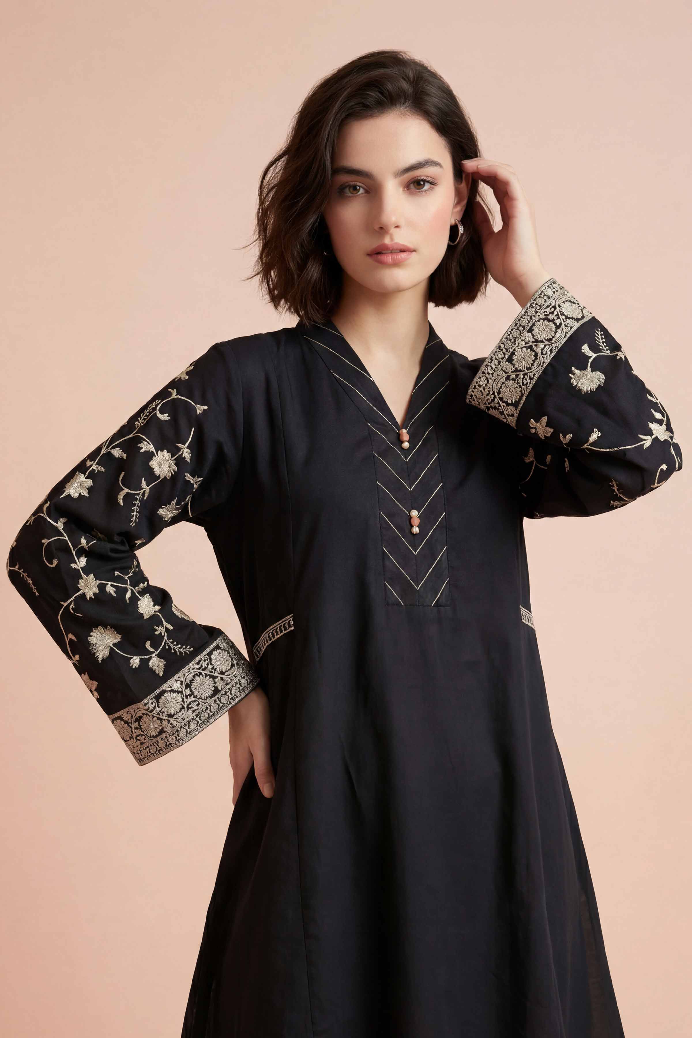 Nishat UK - Black Embroidered Lawn 2-piece ready to wear Dress