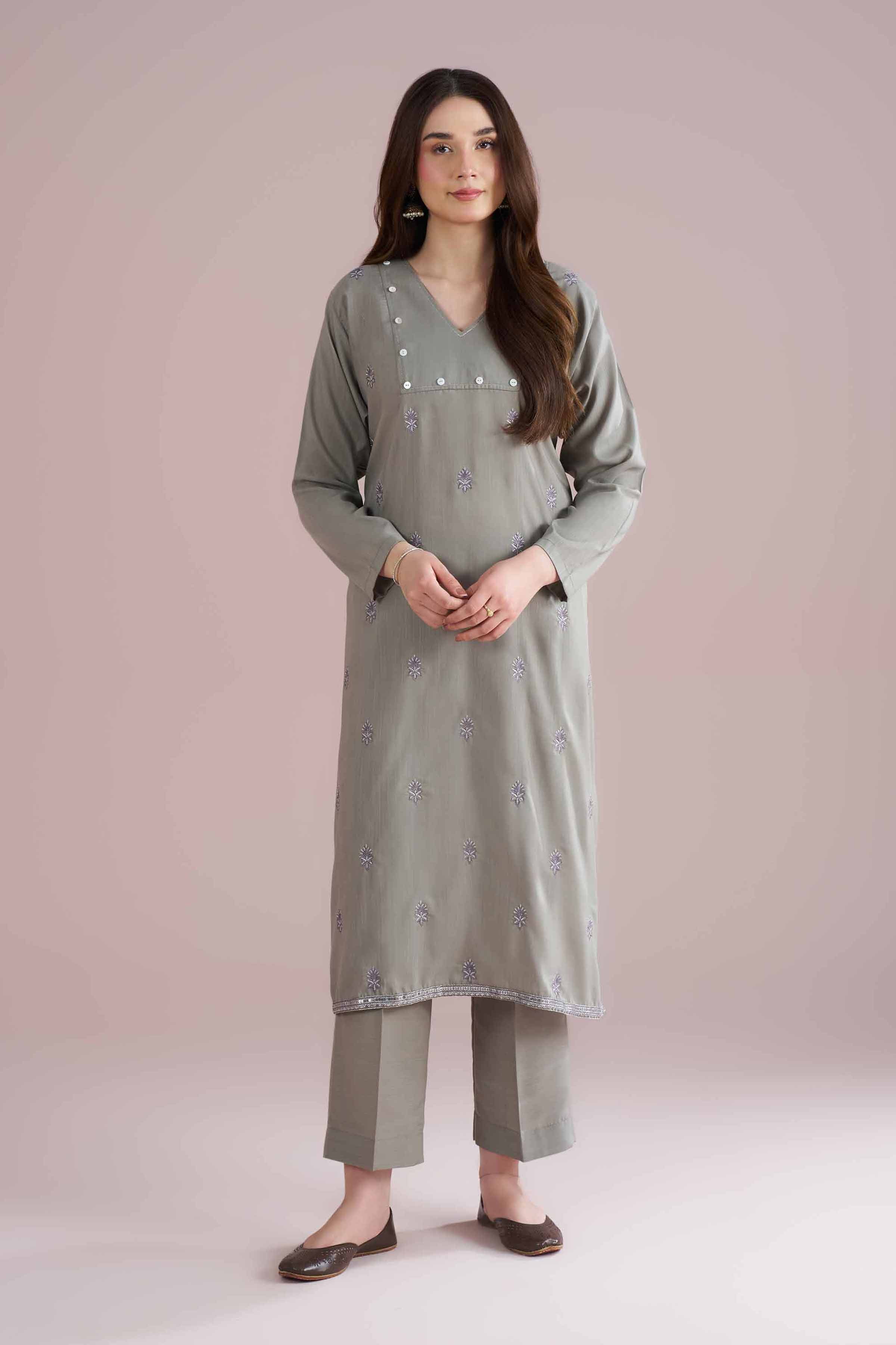 NishatUK - Grey Embroidered Lawn 2-piece ready to wear Dress