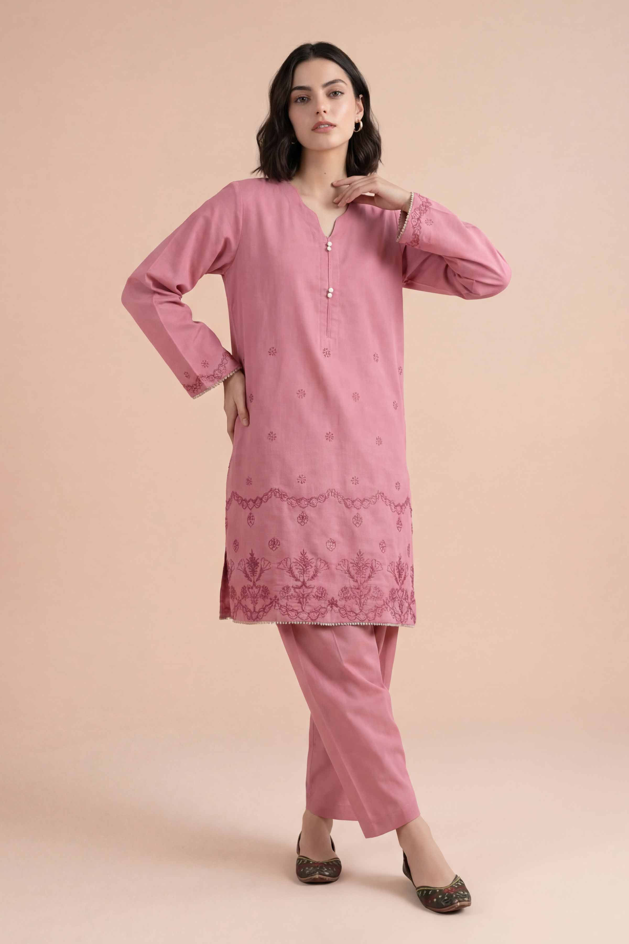 Nishat UK - Pink Embroidered Lawn 2 Pieces Ready To Wear Dress