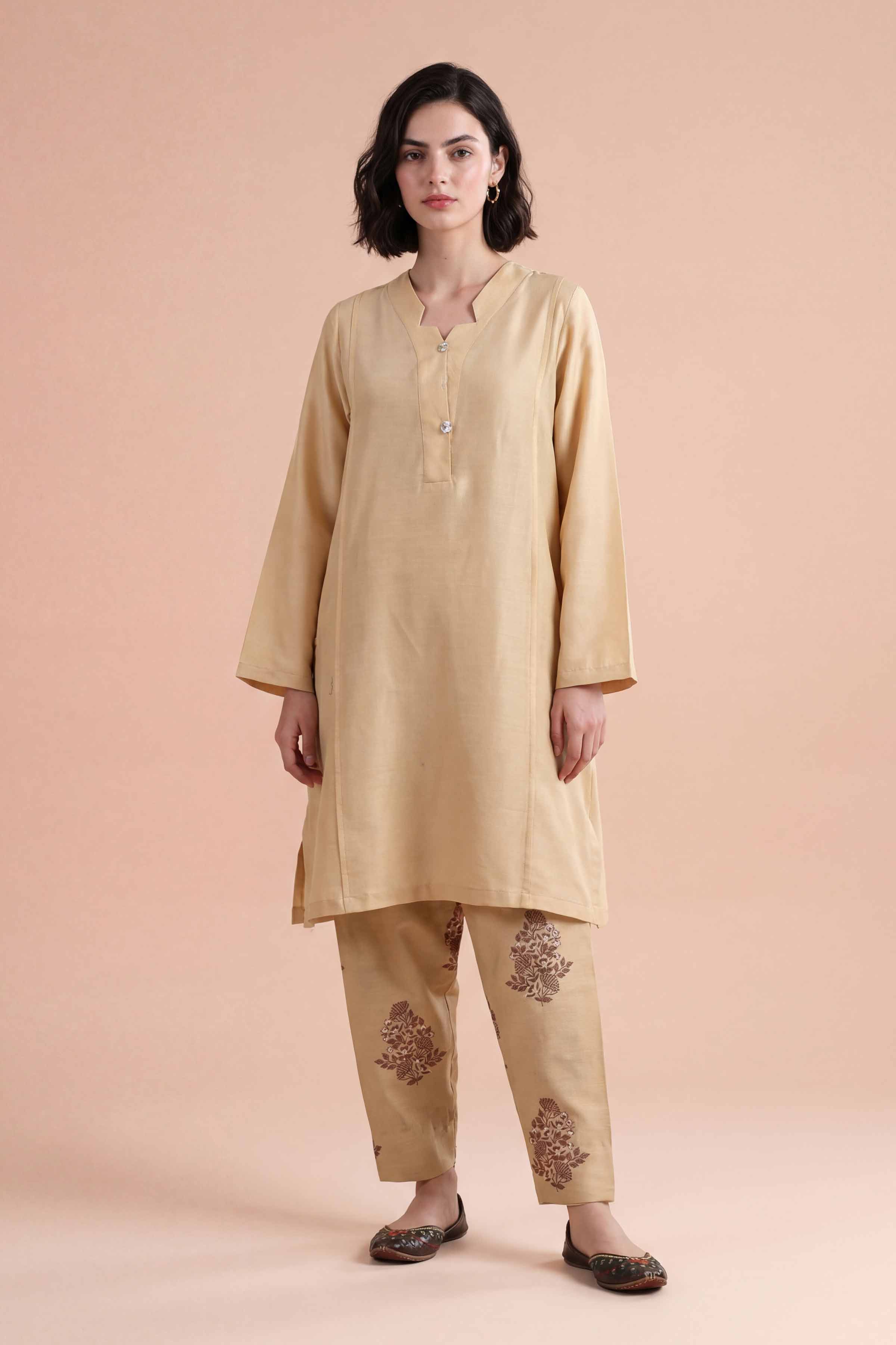 NishatUK - Beige Embroidered Lawn 2-piece ready to wear Dress