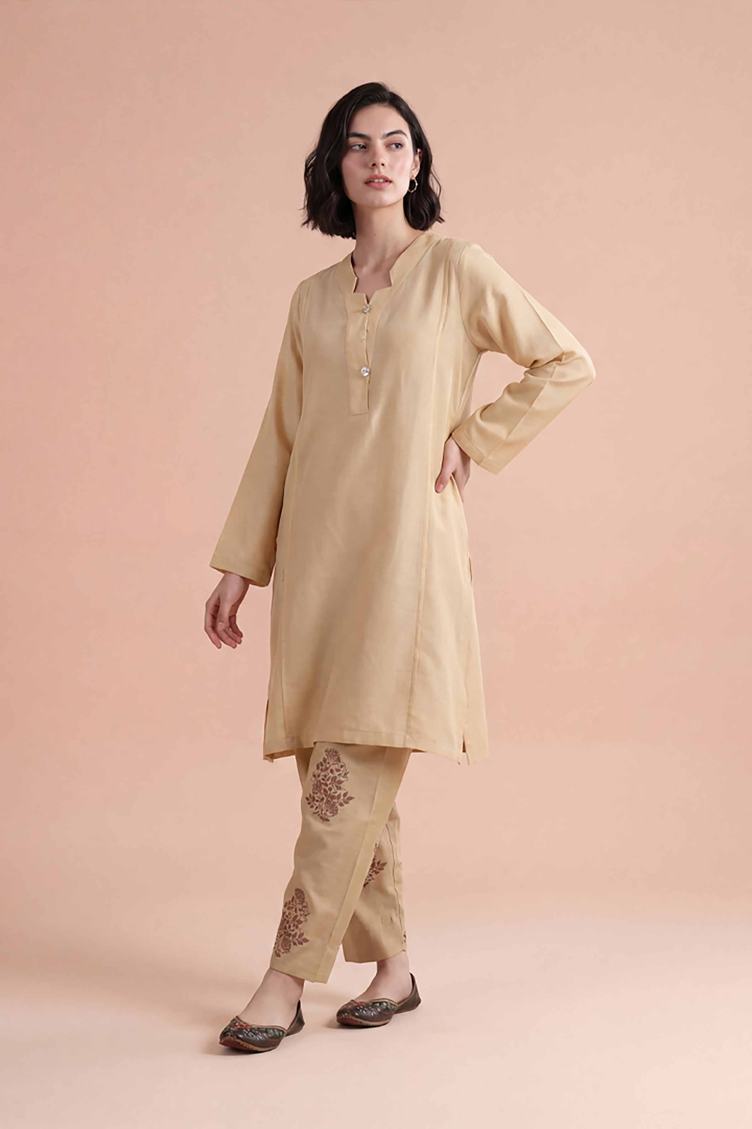 NishatUK - Beige Embroidered Lawn 2-piece ready to wear Dress