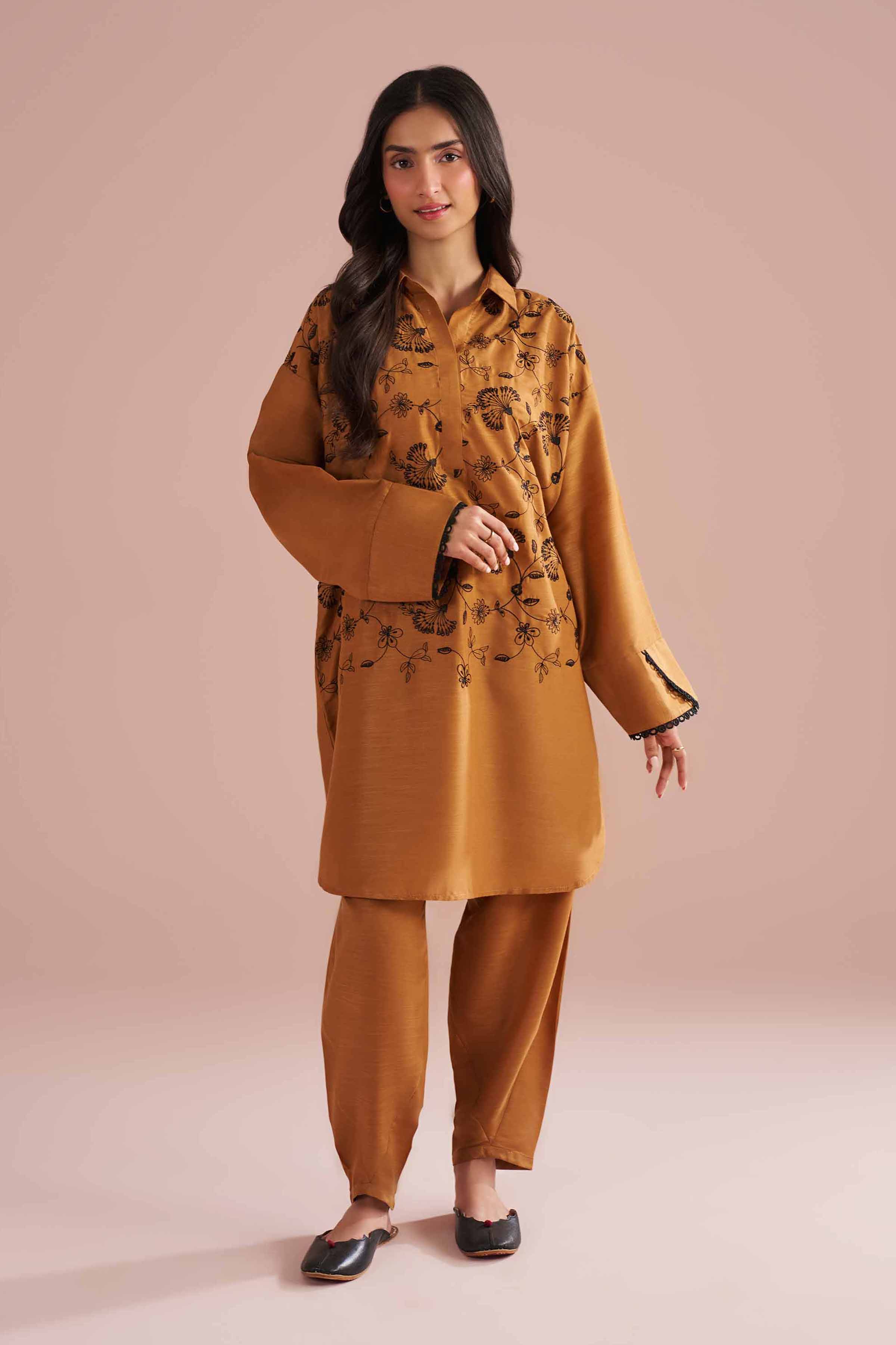 NishatUK - Brown Embroidered Lawn  ready to wear Dress