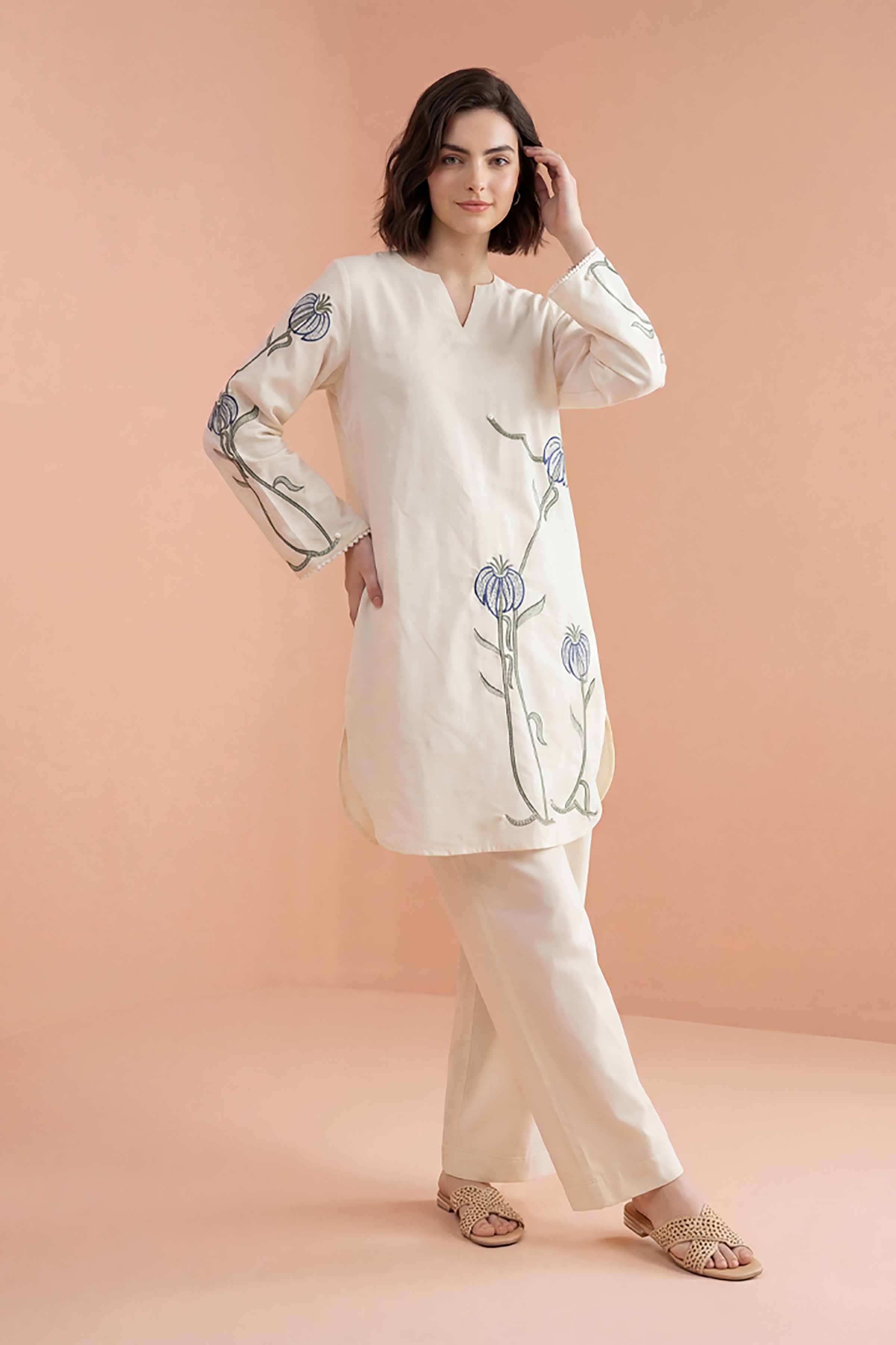 Nishat UK - White Embroidered Lawn 2 Pieces ready to wear luxury Dress