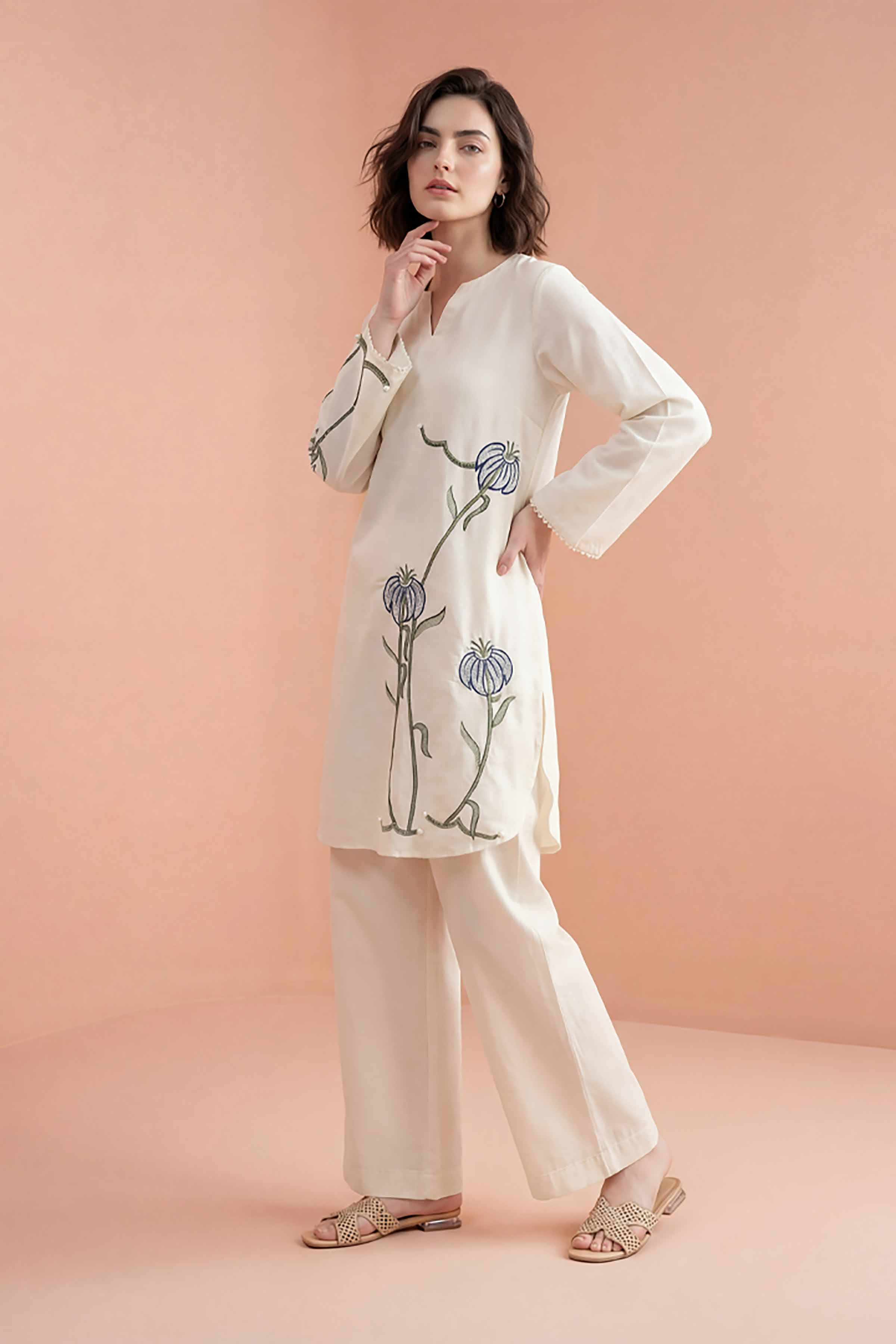 Nishat UK - White Embroidered Lawn 2 Pieces ready to wear luxury Dress