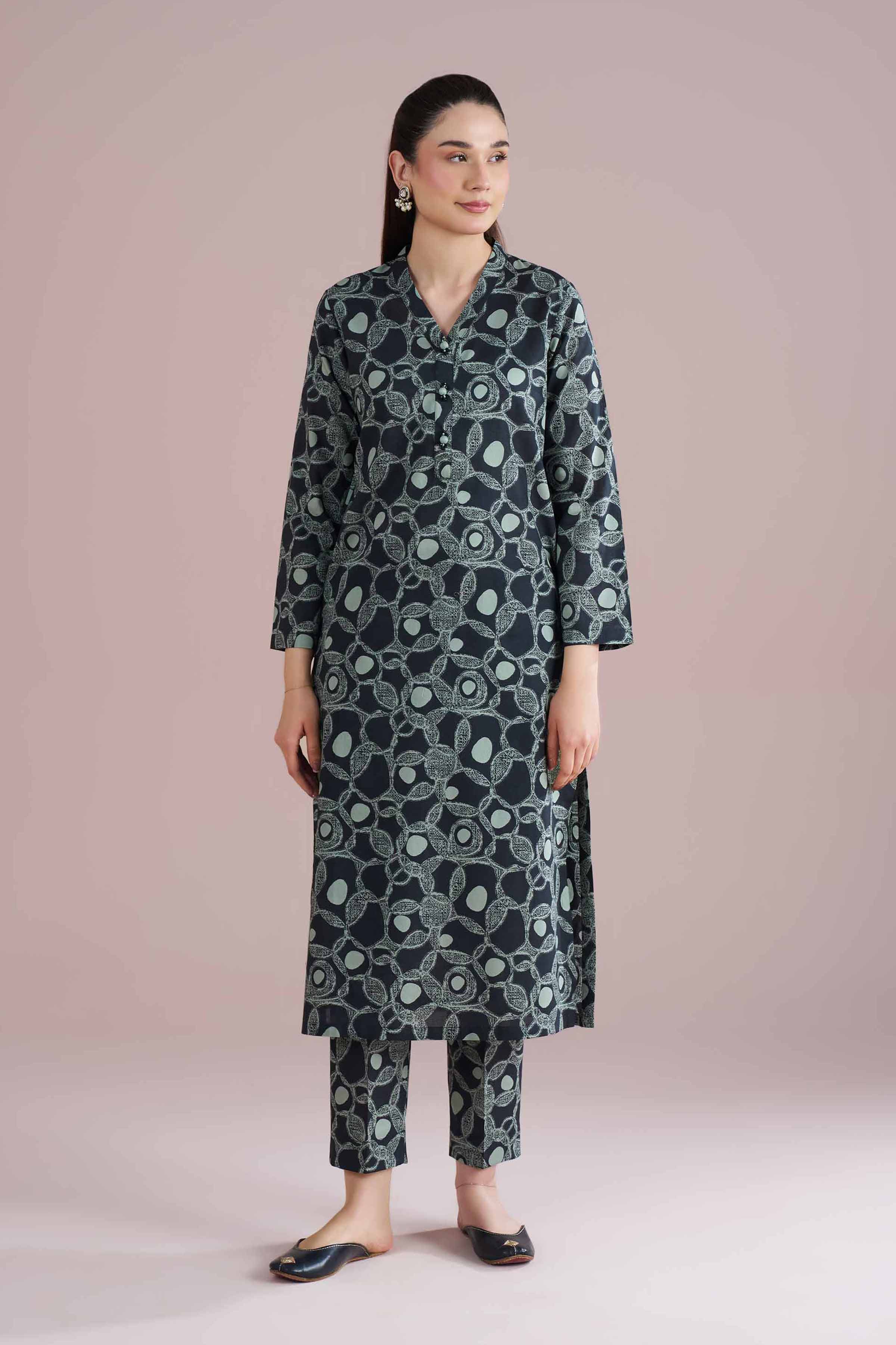 NishatUK - Black Pinted Cambric 2-piece ready to wear Dress