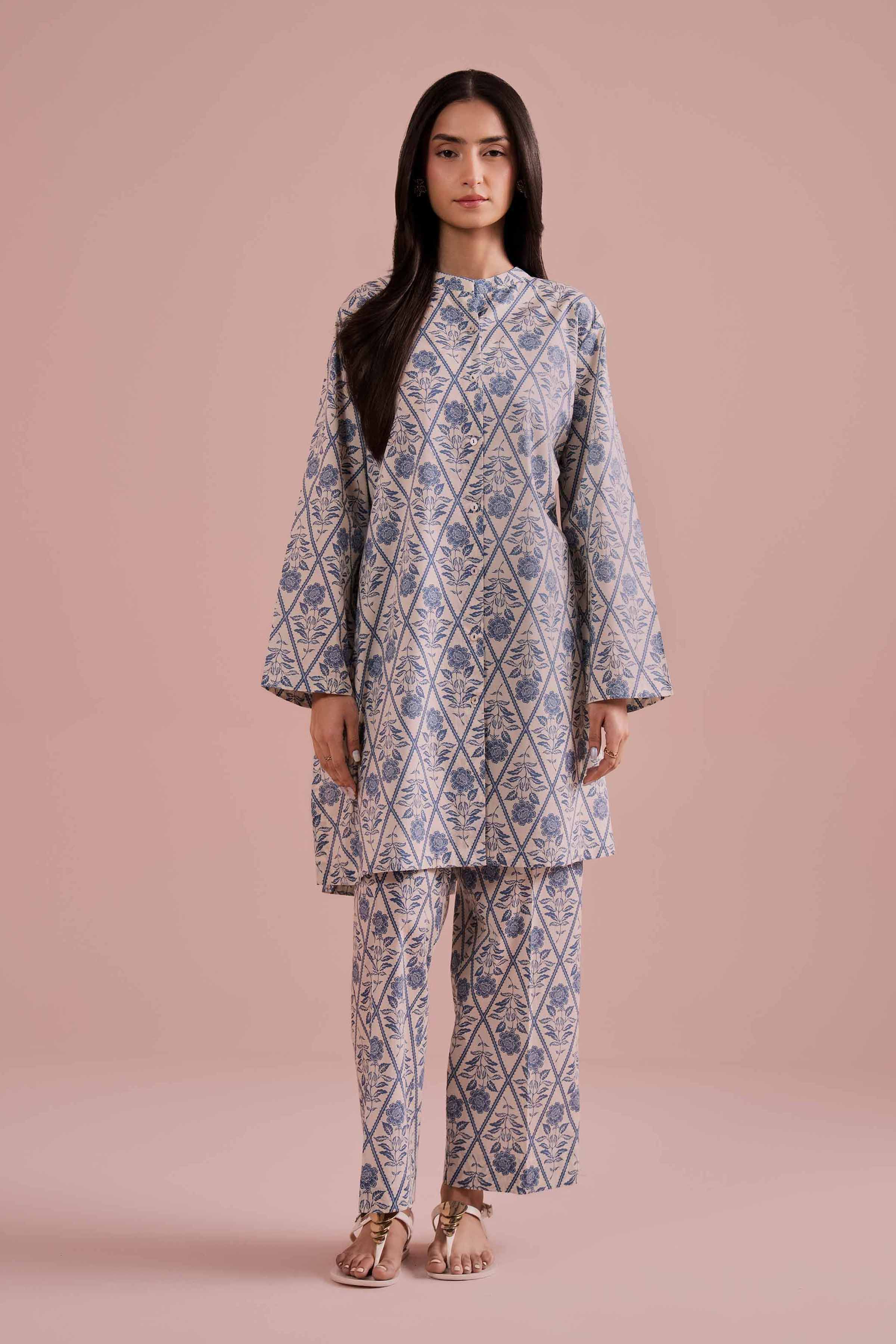NishatUK - White Printed Cambric 2-piece ready to wear Dress