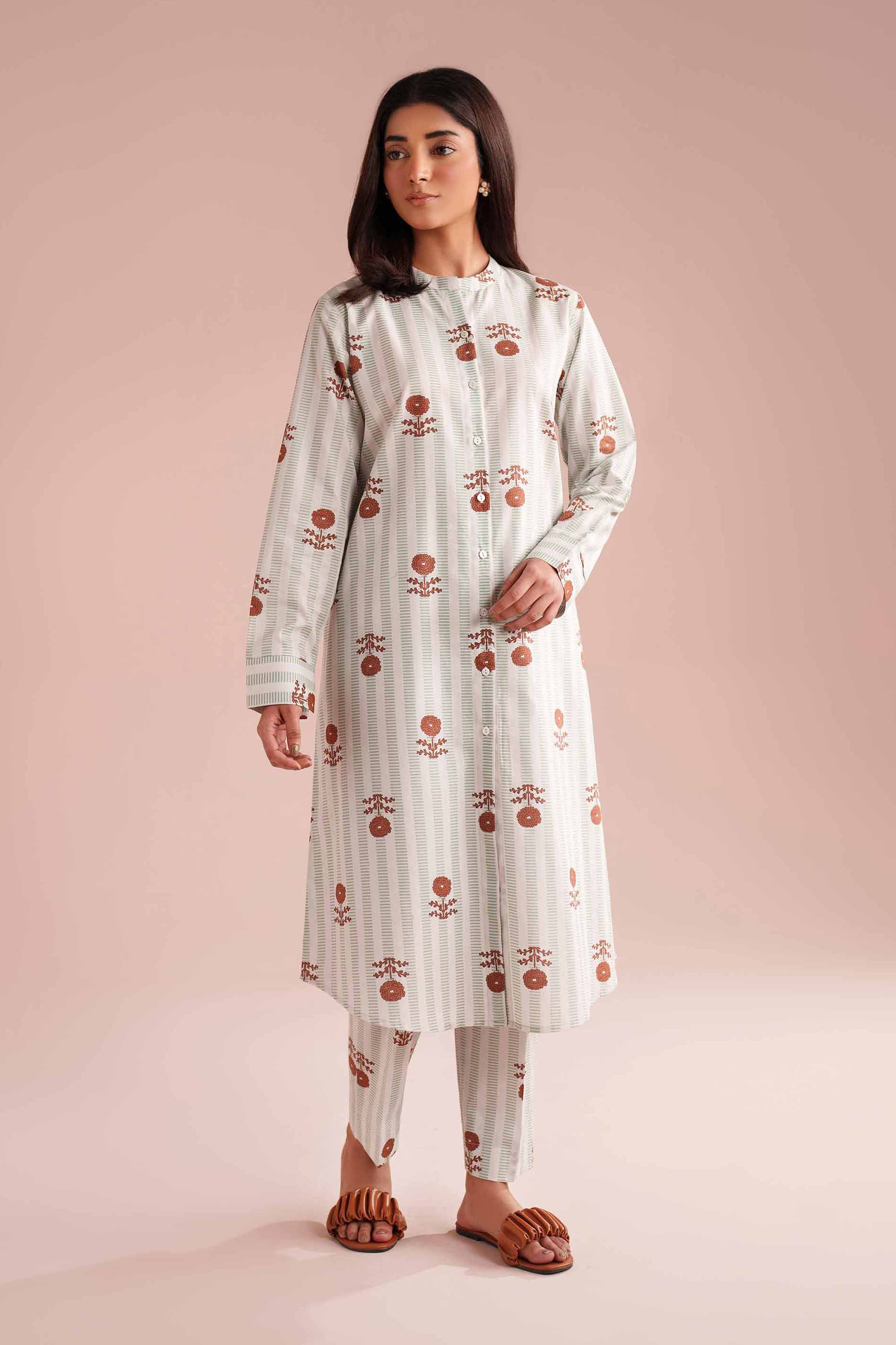 NishatUK - Green Printed Cambric 2-piece ready to wear Dress