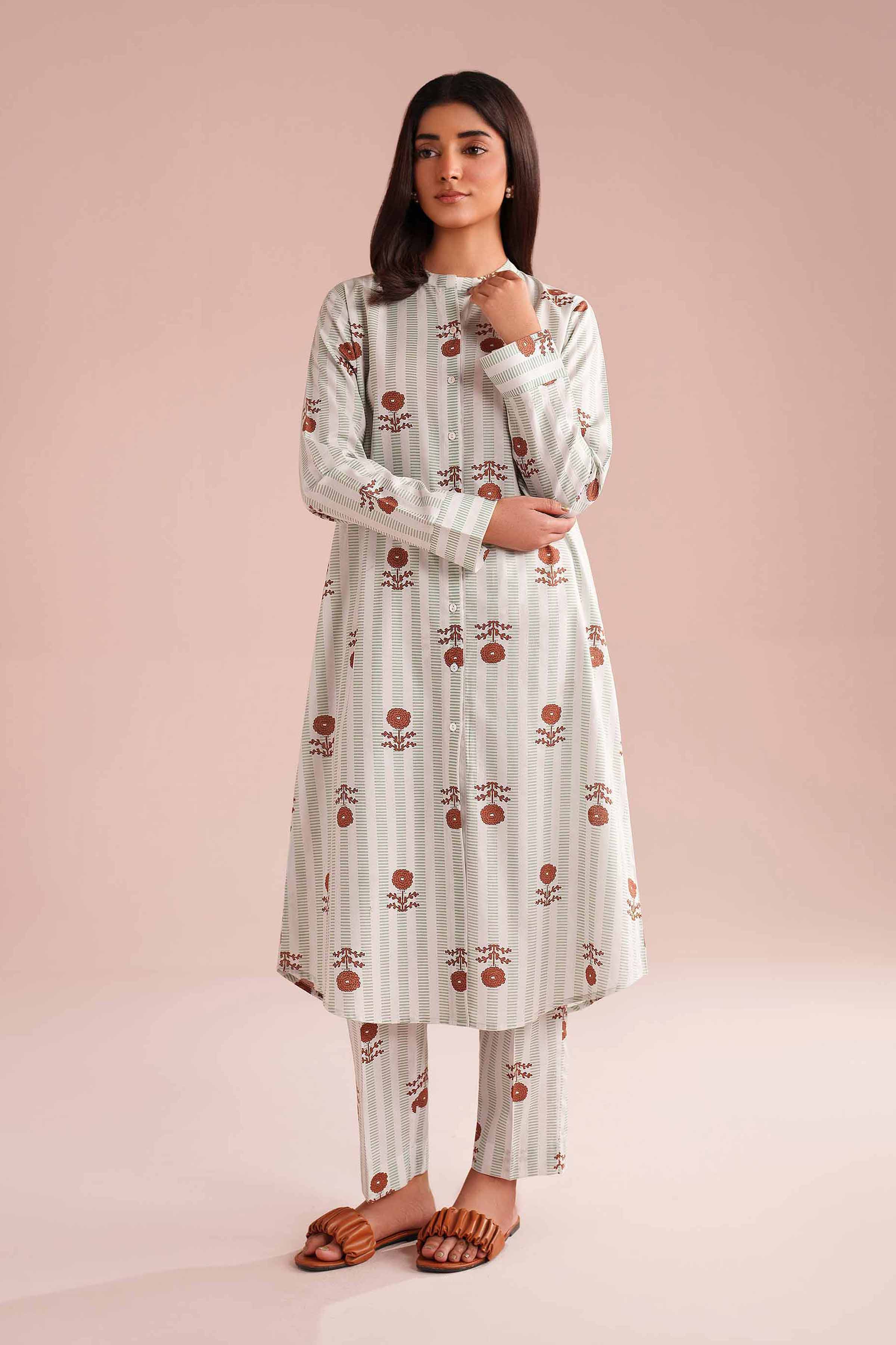 NishatUK - Green Printed Cambric 2-piece ready to wear Dress