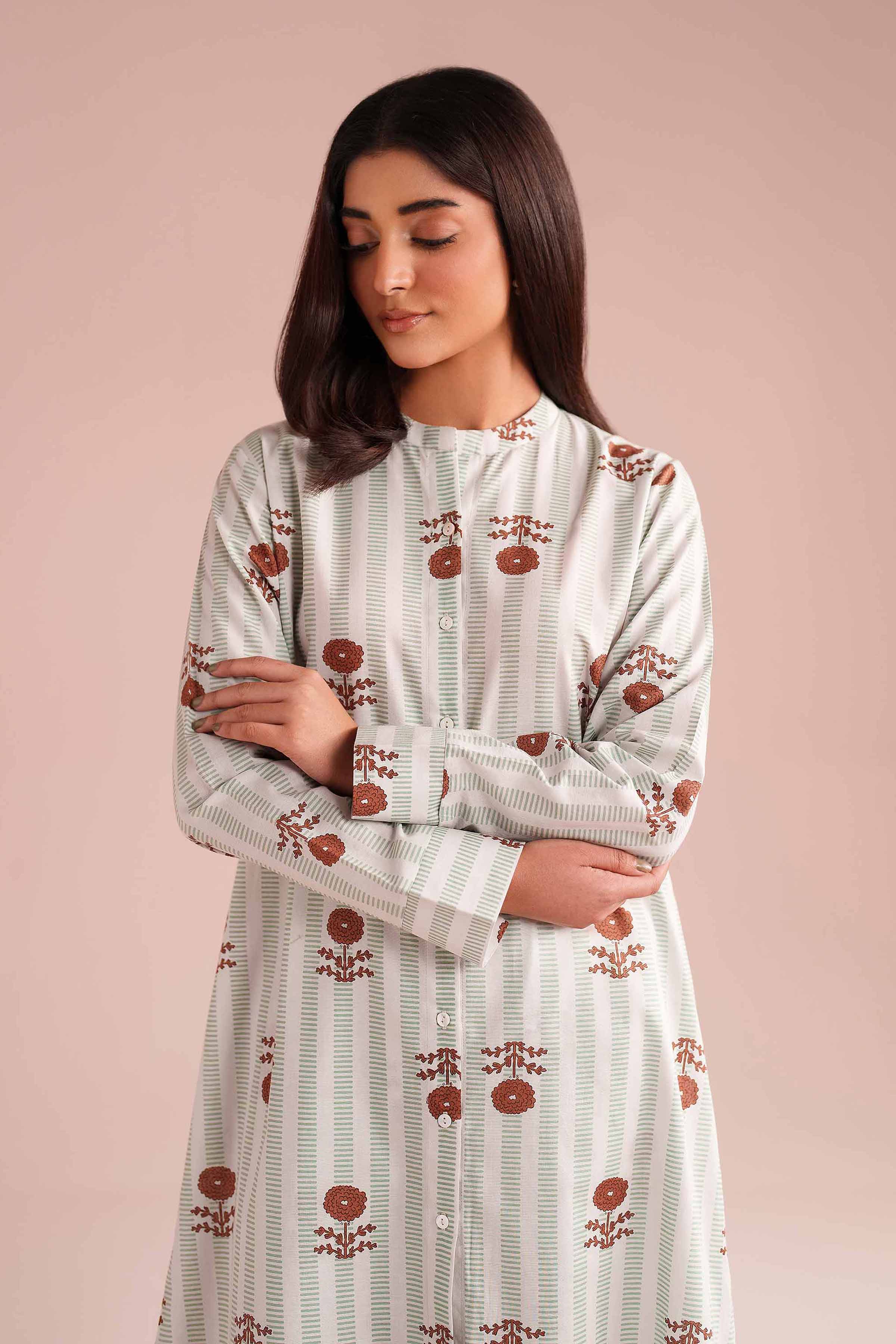 NishatUK - Green Printed Cambric 2-piece ready to wear Dress