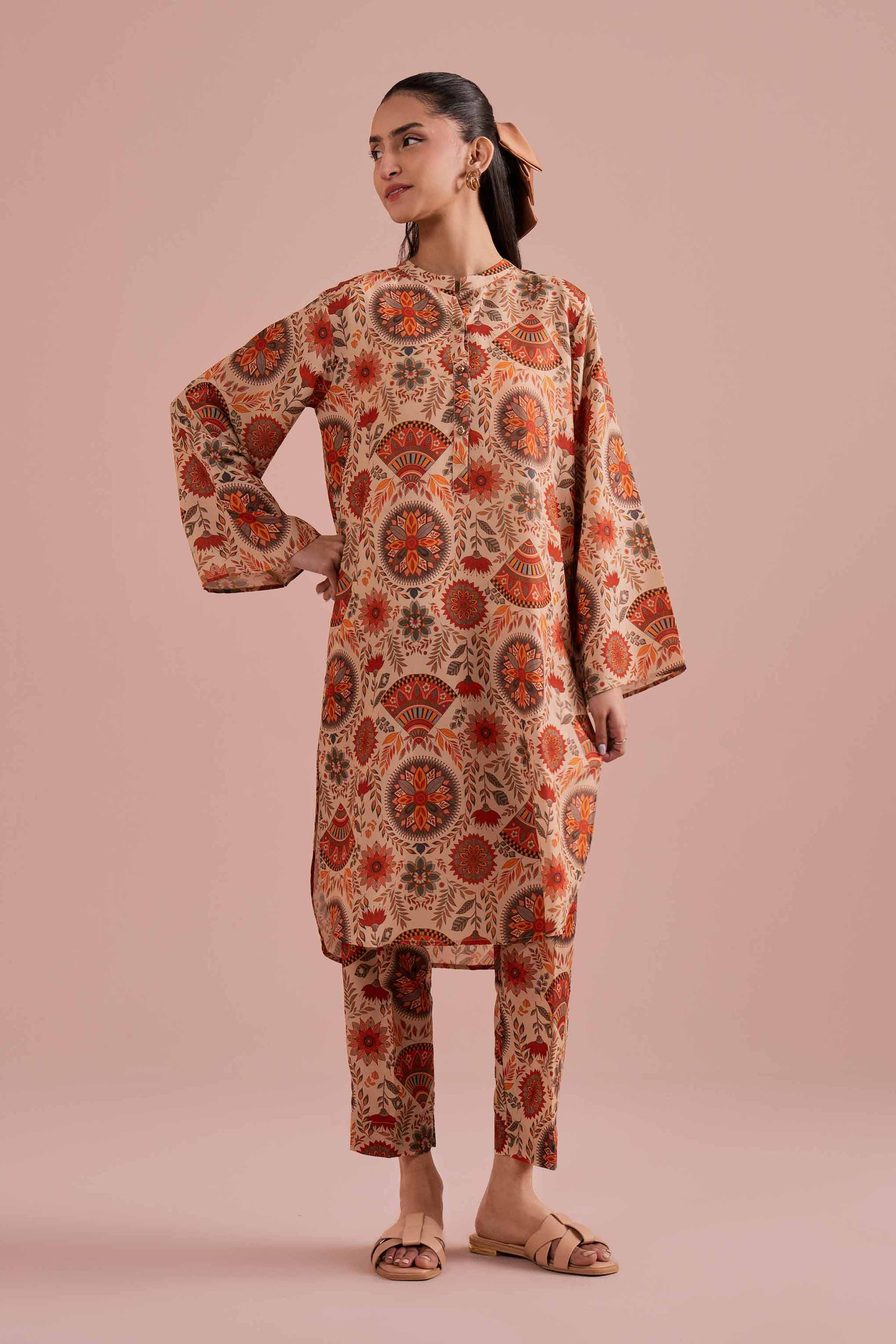 NishatUK - Beige Printed Lawn 2-piece ready to wear Dress