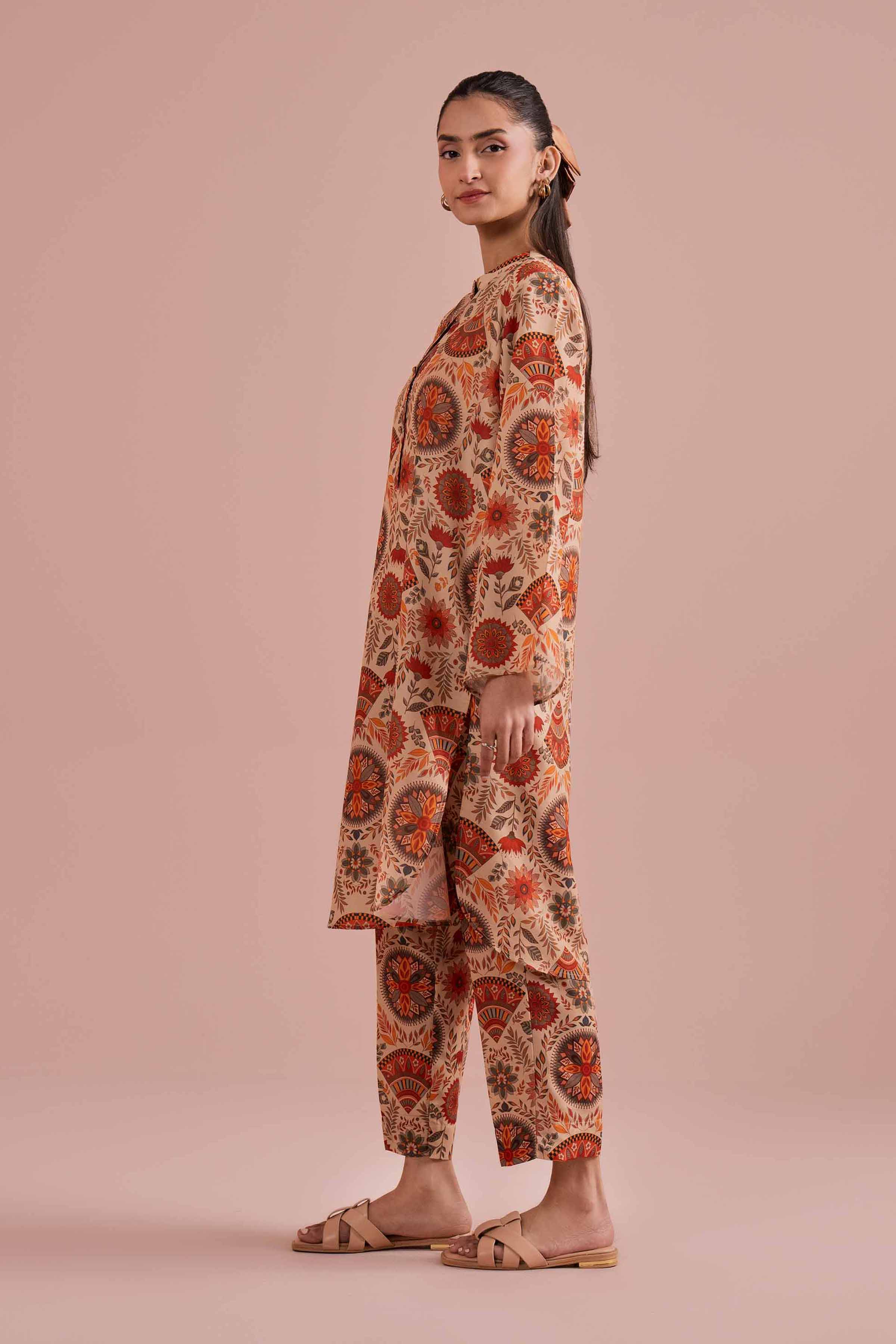 NishatUK - Beige Printed Lawn 2-piece ready to wear Dress