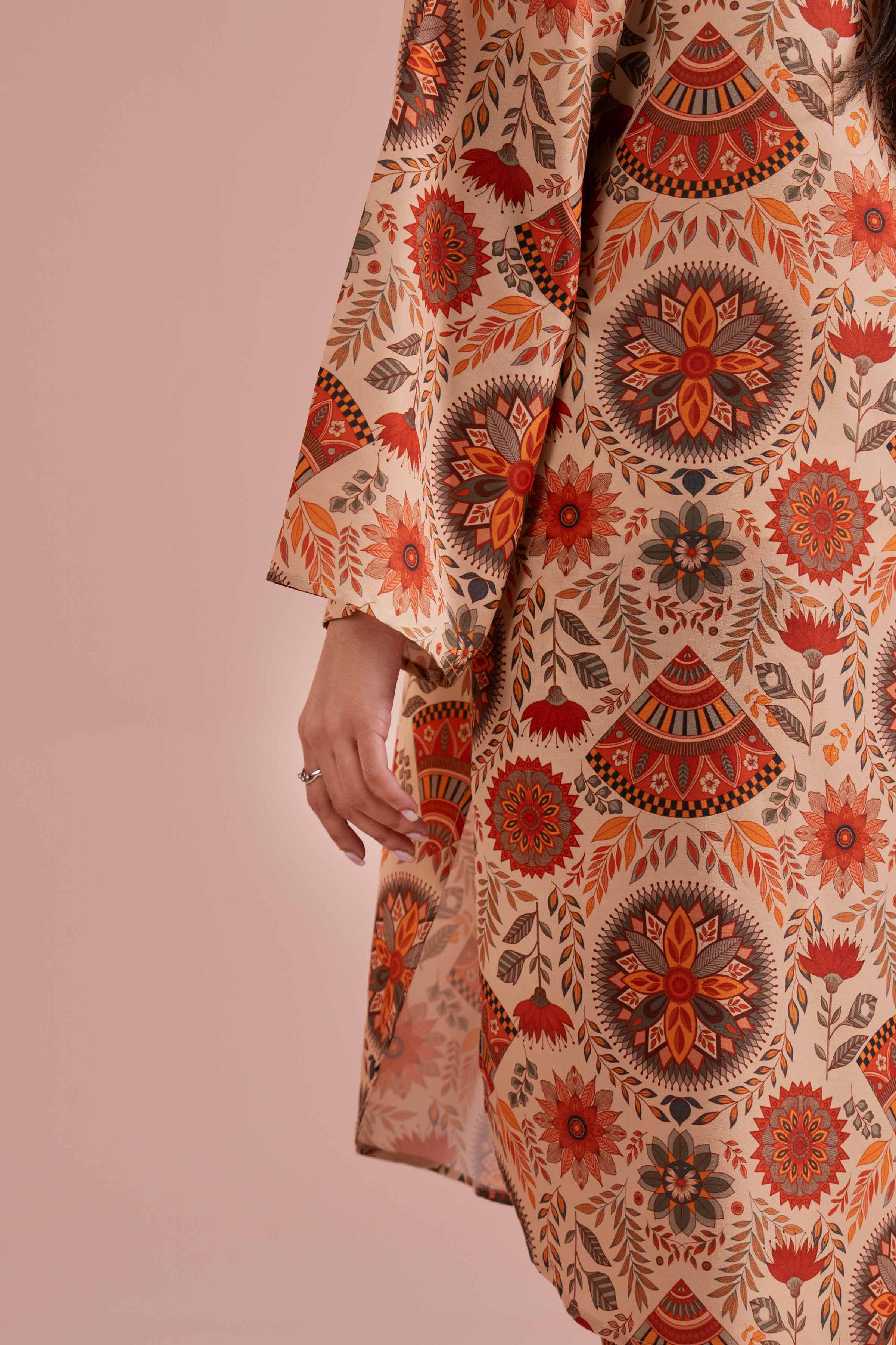 NishatUK - Beige Printed Lawn 2-piece ready to wear Dress