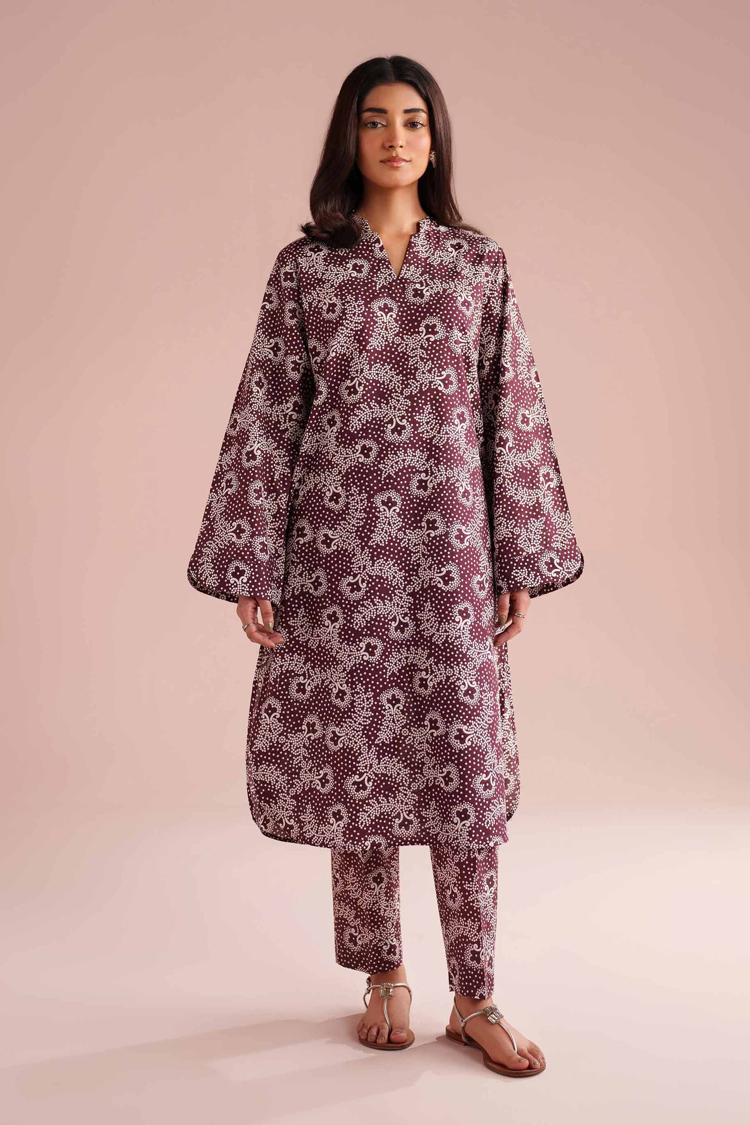 NishatUK - Red Printed Cambric 2-piece ready to wear Dress
