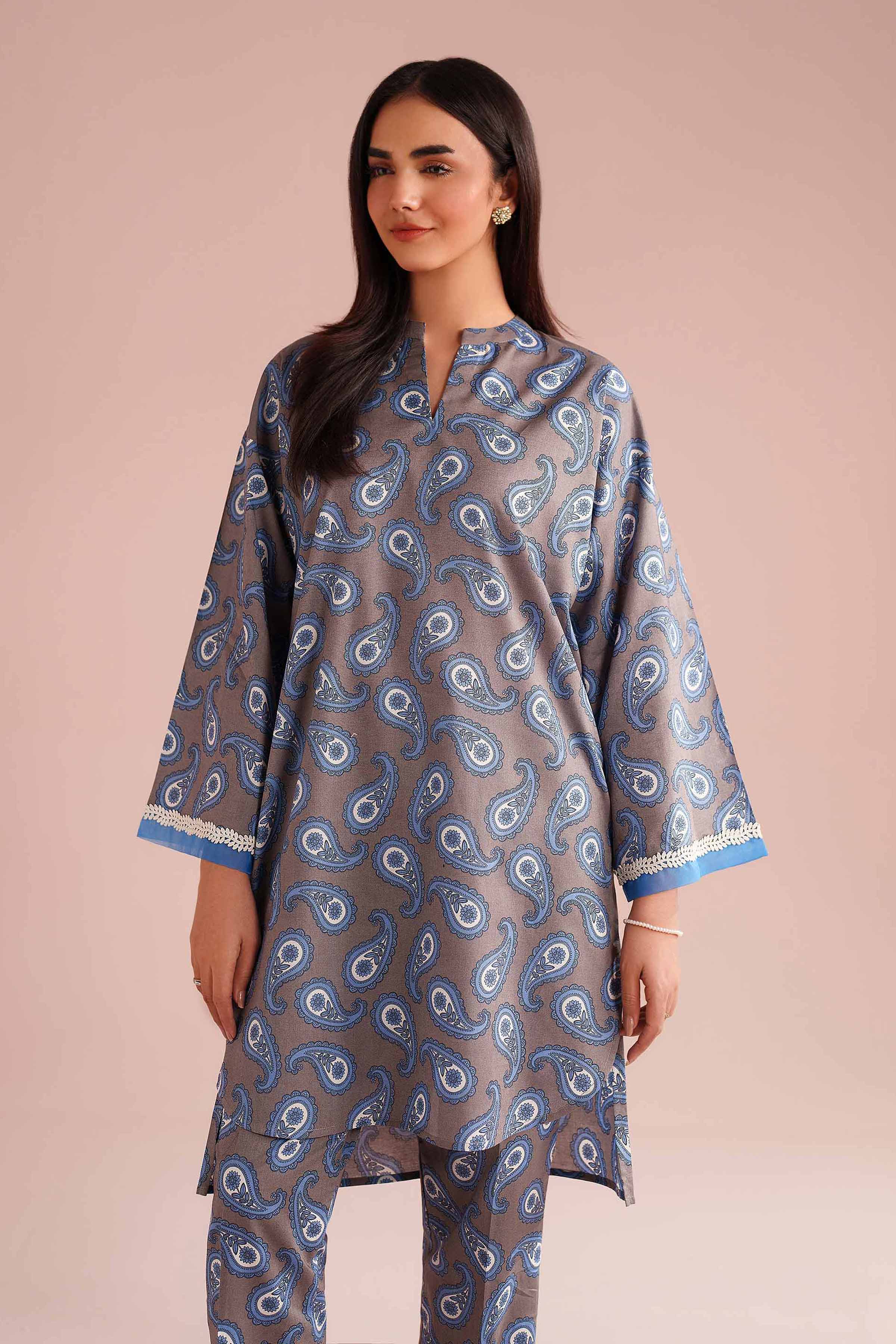 NishatUK - Grey Printed Cambric 2-piece ready to wear Dress