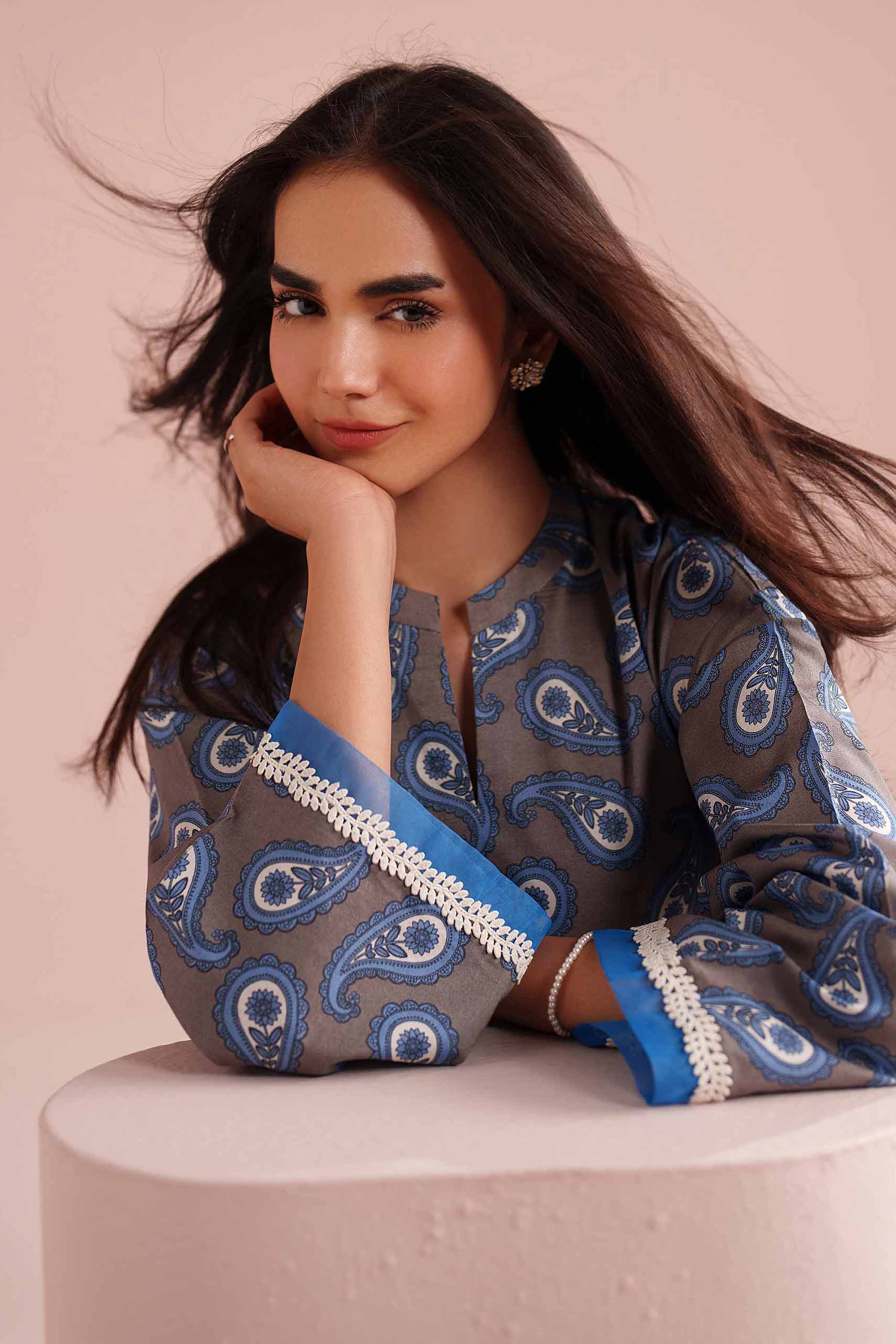 NishatUK - Grey Printed Cambric 2-piece ready to wear Dress
