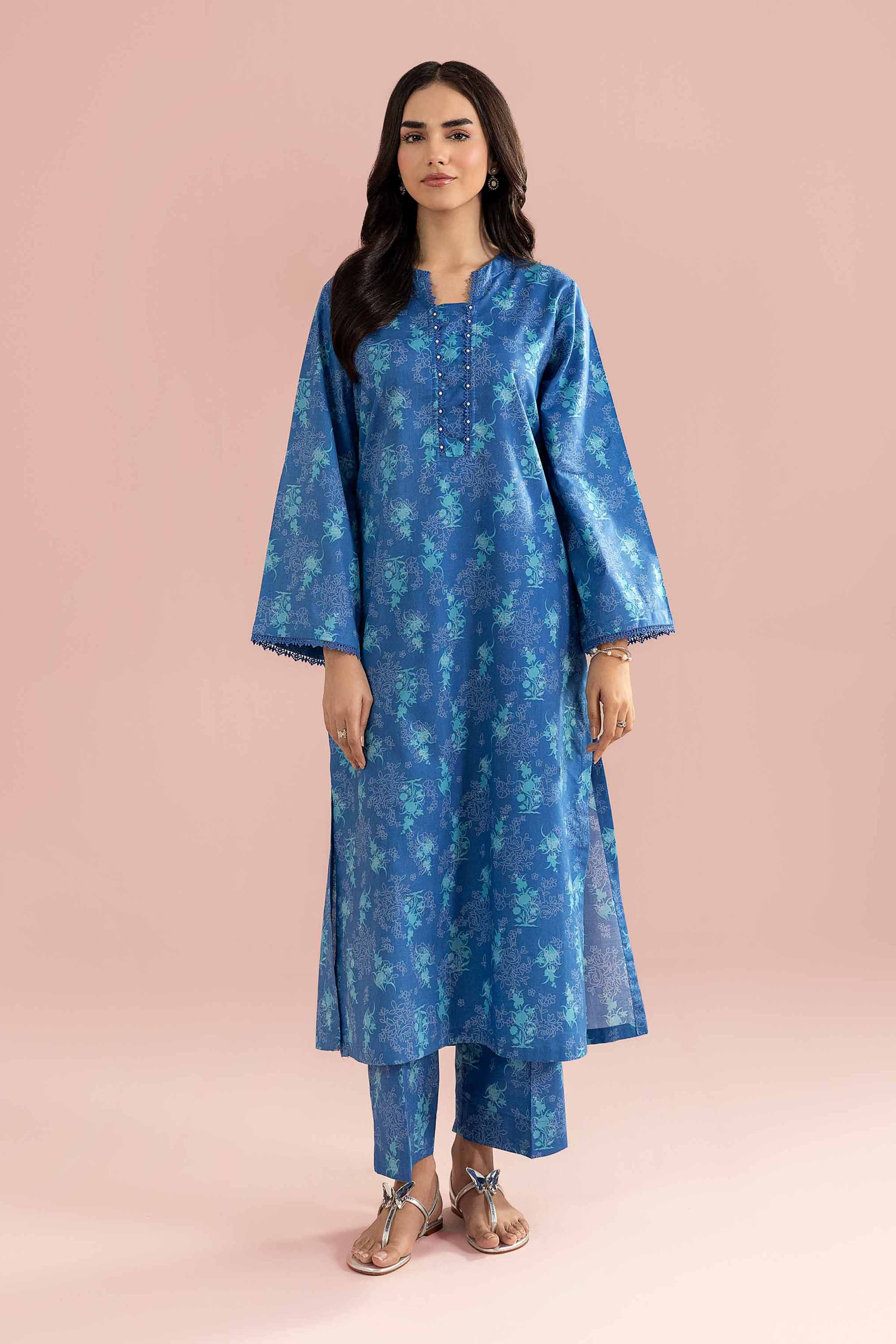 NishatUK - Blue Printed Cambric 2-piece ready to wear Dress
