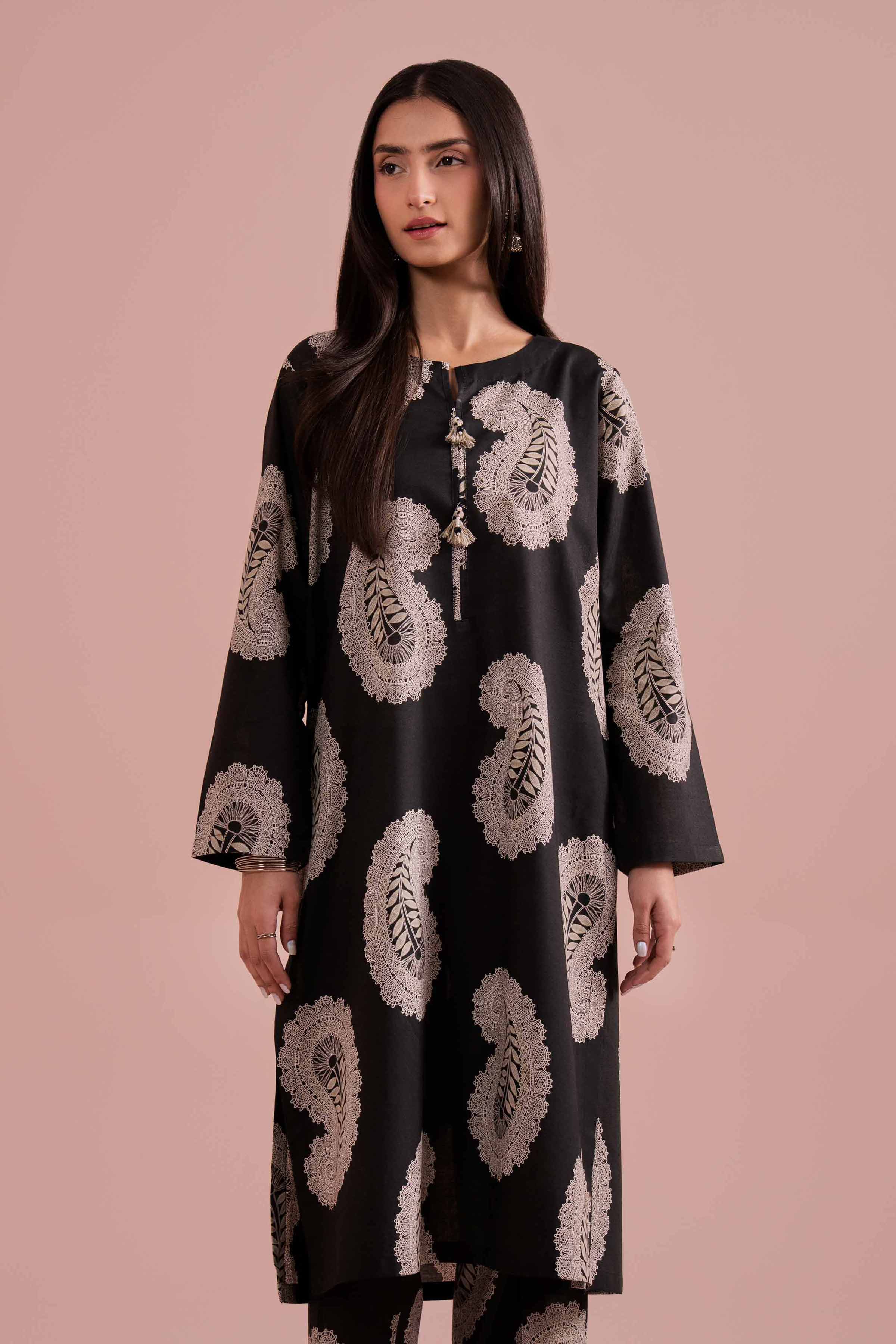 NishatUK - Black Printed Cambric 2-piece ready to wear Dress