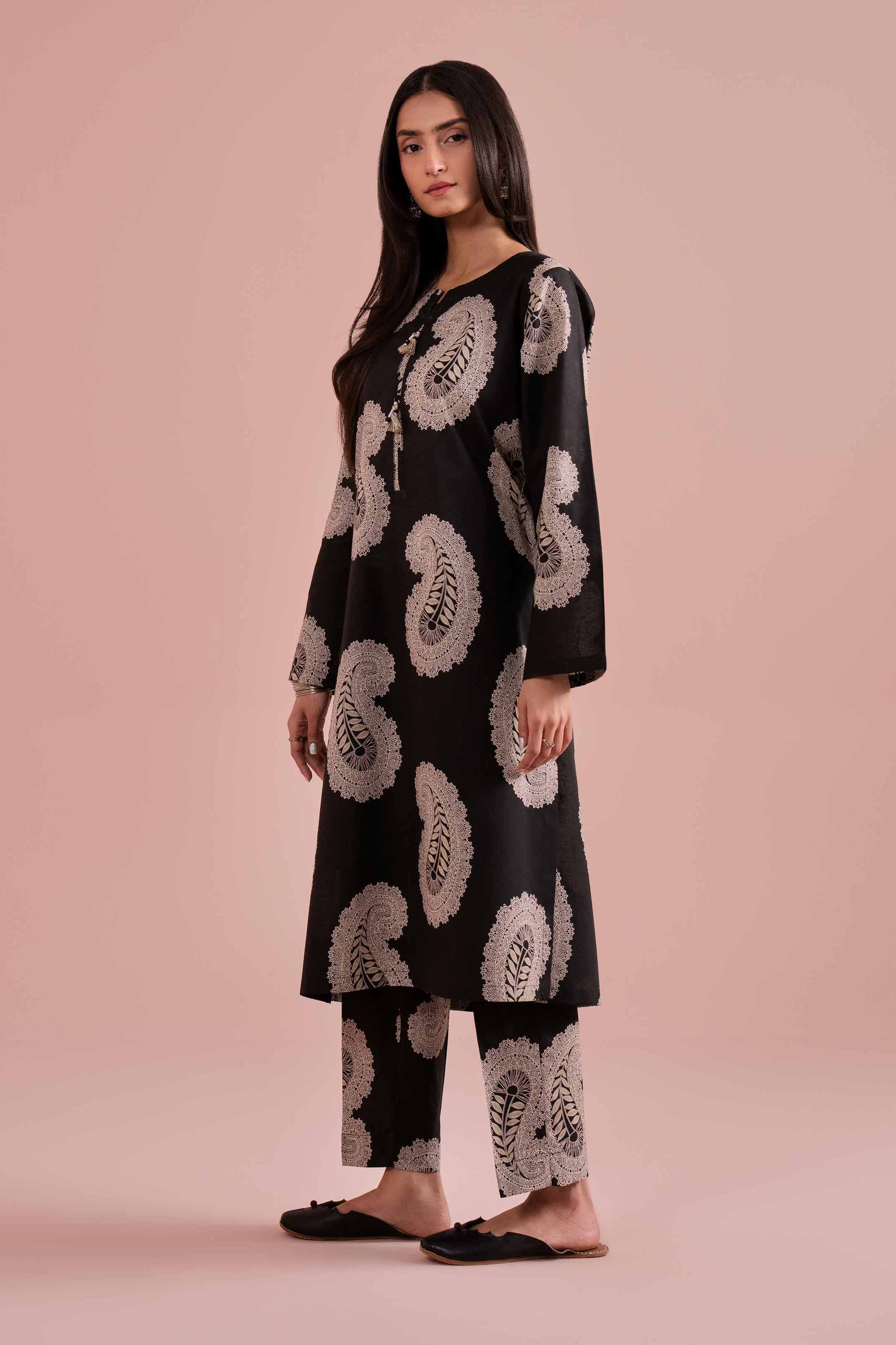 NishatUK - Black Printed Cambric 2-piece ready to wear Dress