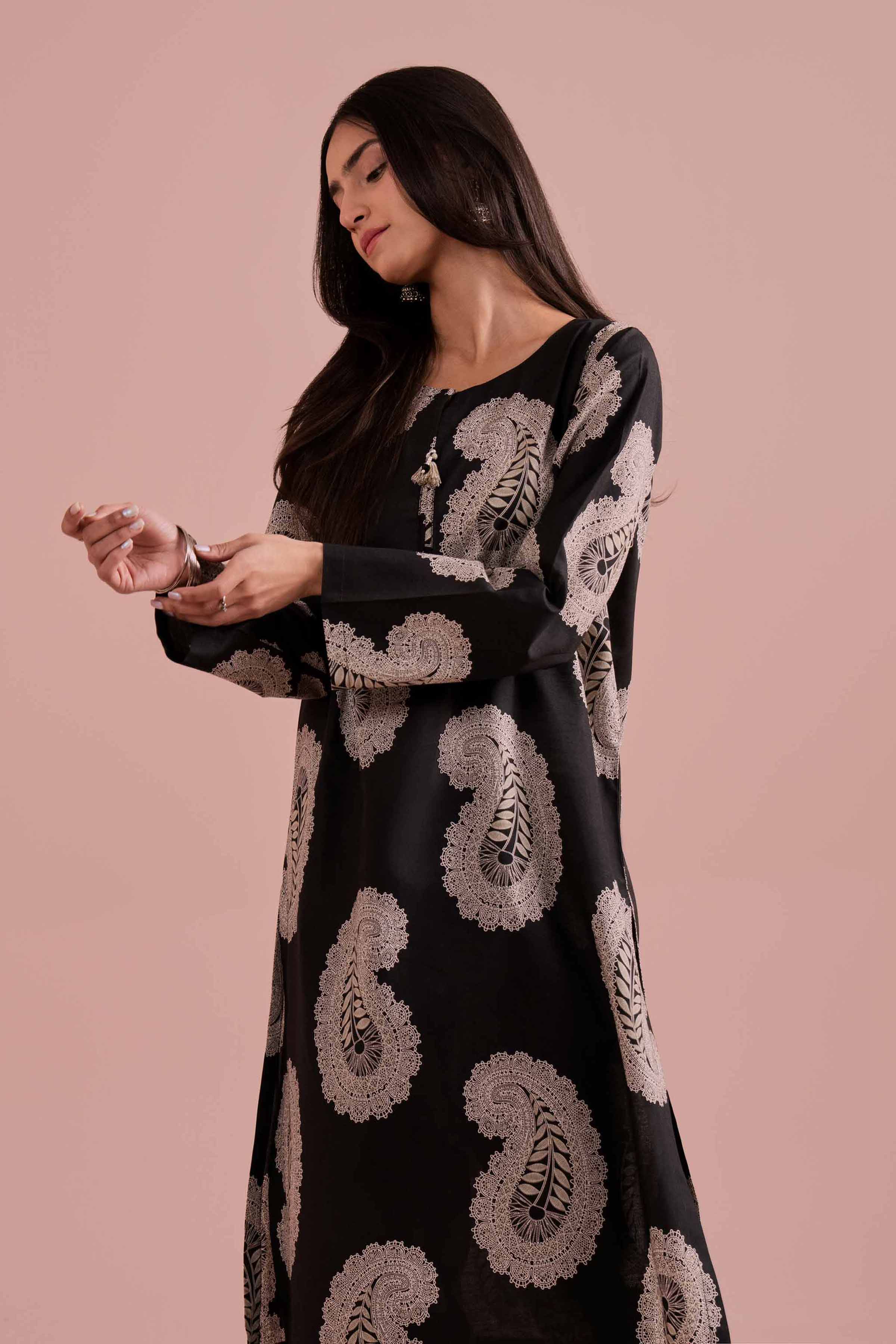 NishatUK - Black Printed Cambric 2-piece ready to wear Dress