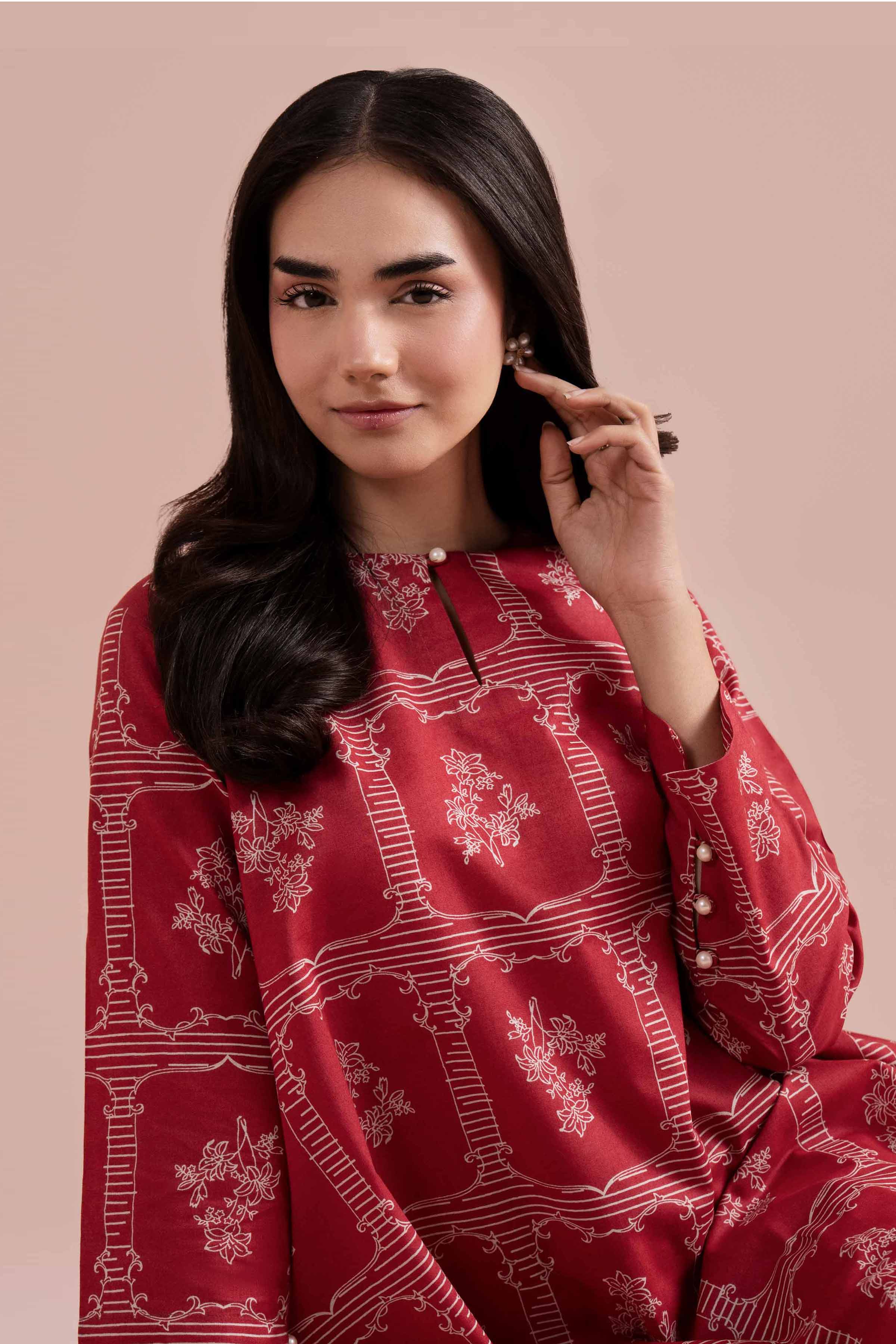 NishatUK - Red Printed Cambric 2-piece ready to wear Dress