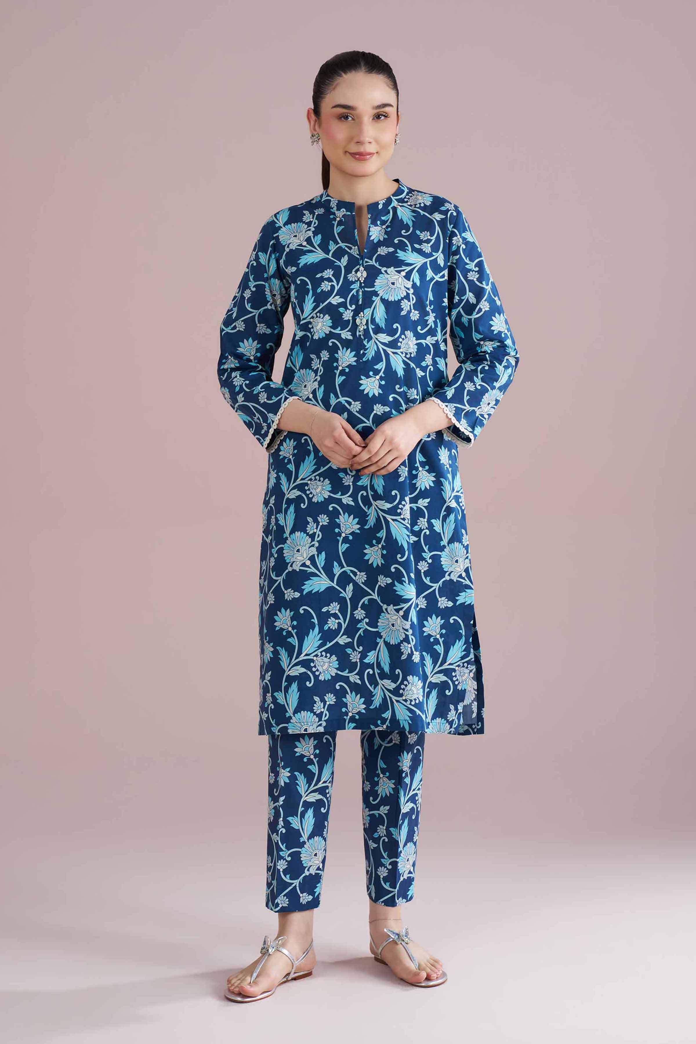 NishatUK - Blue Printed Cambric 2-piece ready to wear Dress