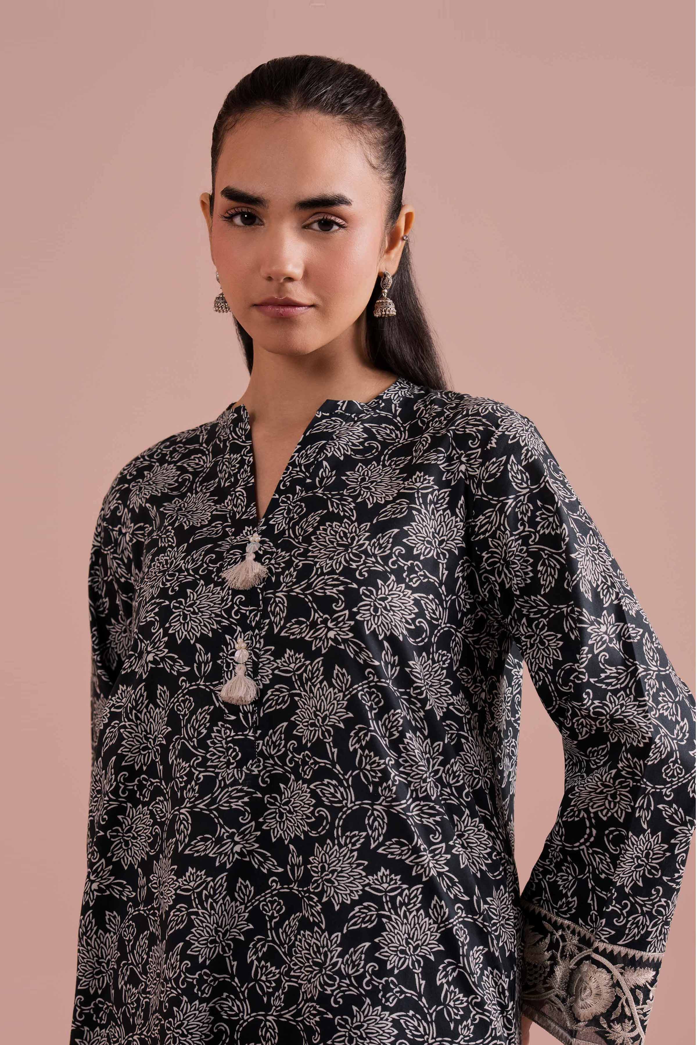 NishatUK - Black Embroidered Cambric 2-piece ready to wear Dress