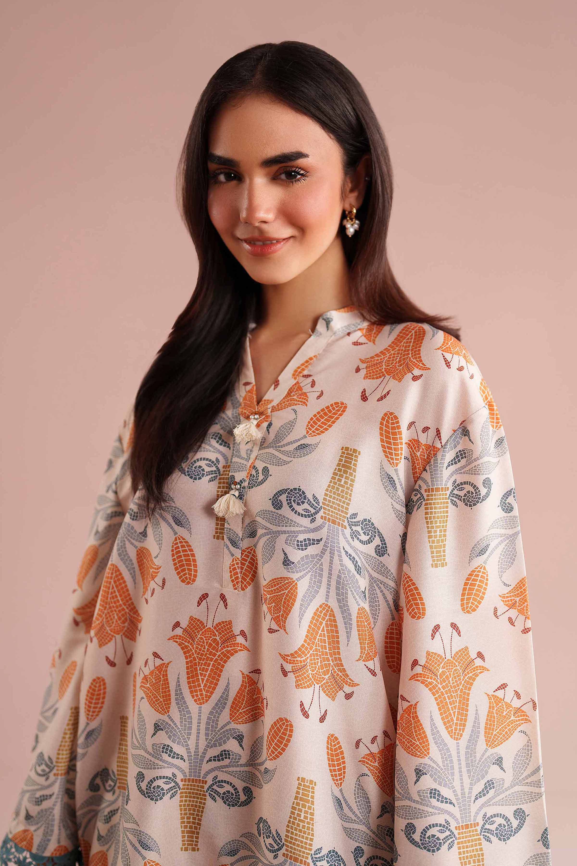 NishatUK - Beige Printed Lawn 2-piece ready to wear Dress