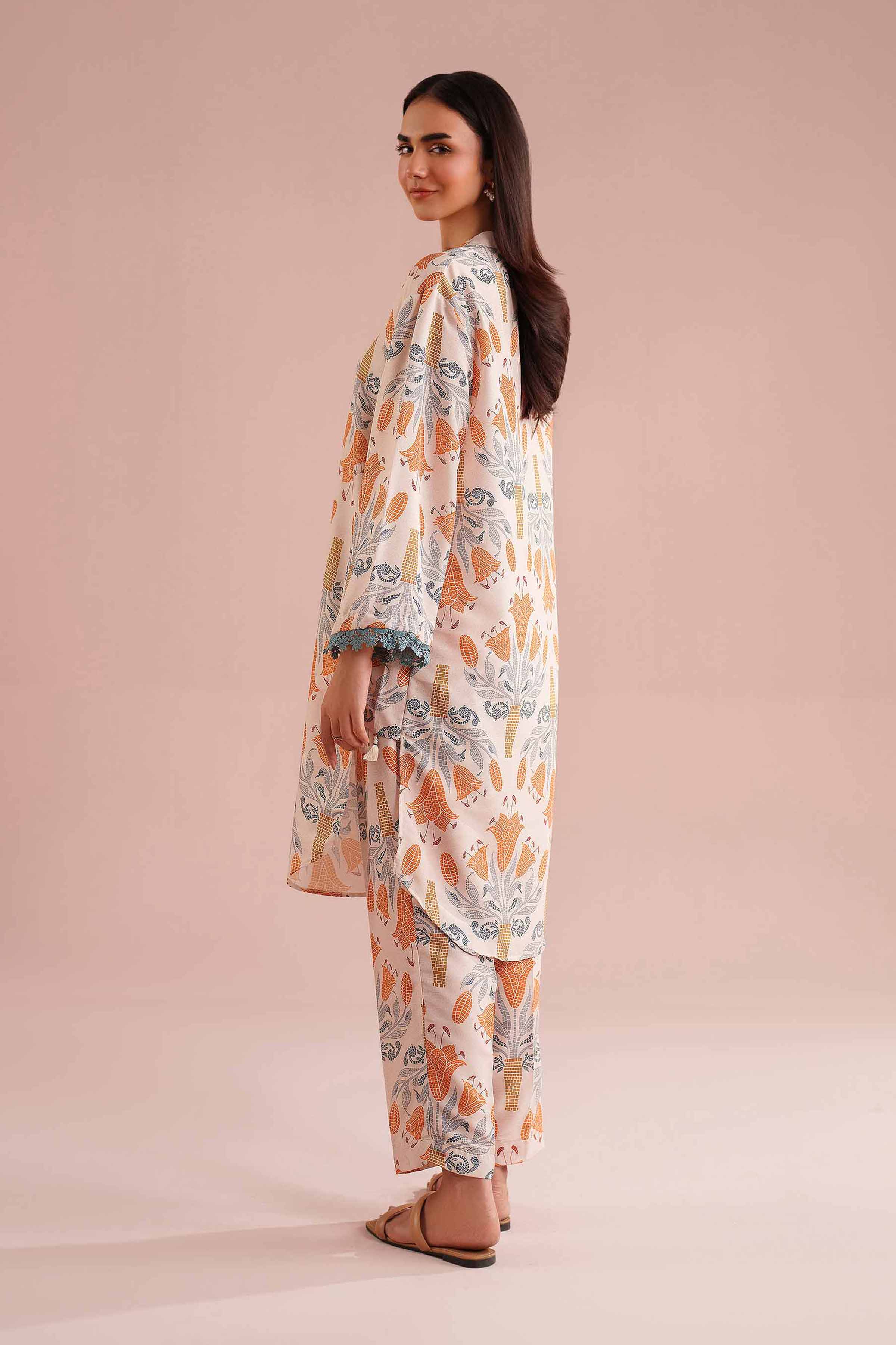 NishatUK - Beige Printed Lawn 2-piece ready to wear Dress